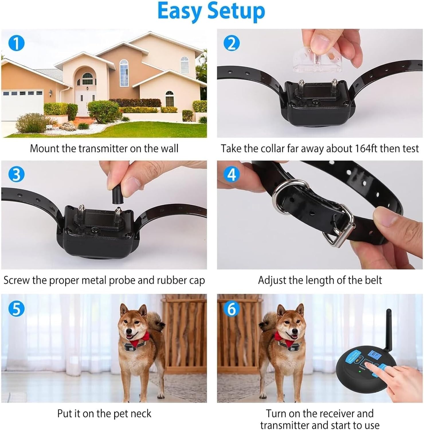 Wireless Dog Fence Electric Training Collar 2-in-1, Safe Effective Vibrate/Shock Dog Fence, Adjustable Range, Waterproof Collar, Tone / Static Correction, Dog Boundary Containment System,for2dogs