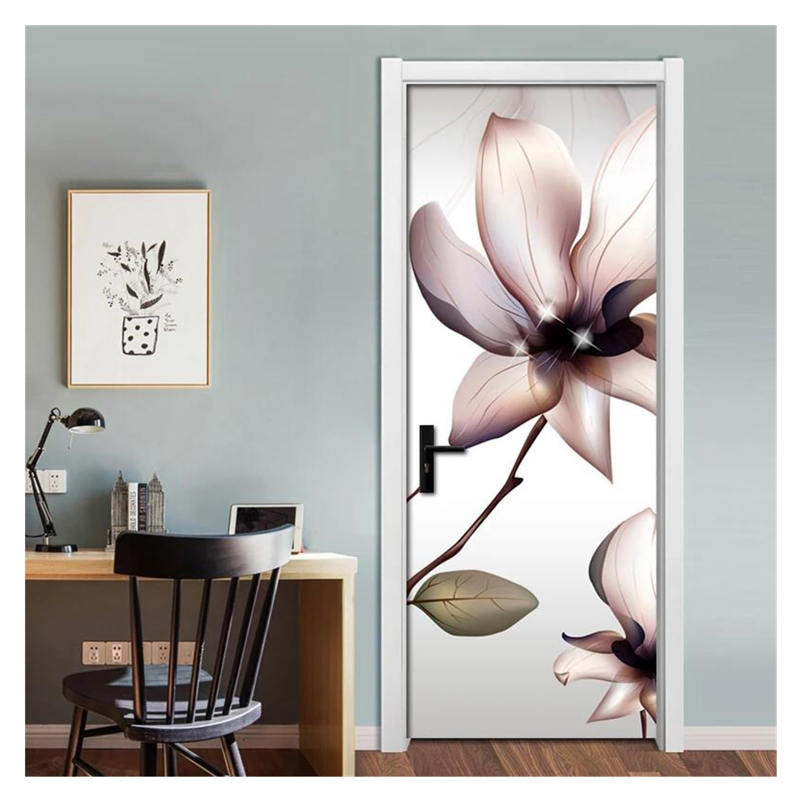 Naklejki na drzwi Naklejki Na Drzwi 3D Home Decor Naklejki Ścienne Nowoczesna Wodoodporna Samoprzylepna Tapeta Dekoracyjna Z PVC Kwiat(77x200cm)