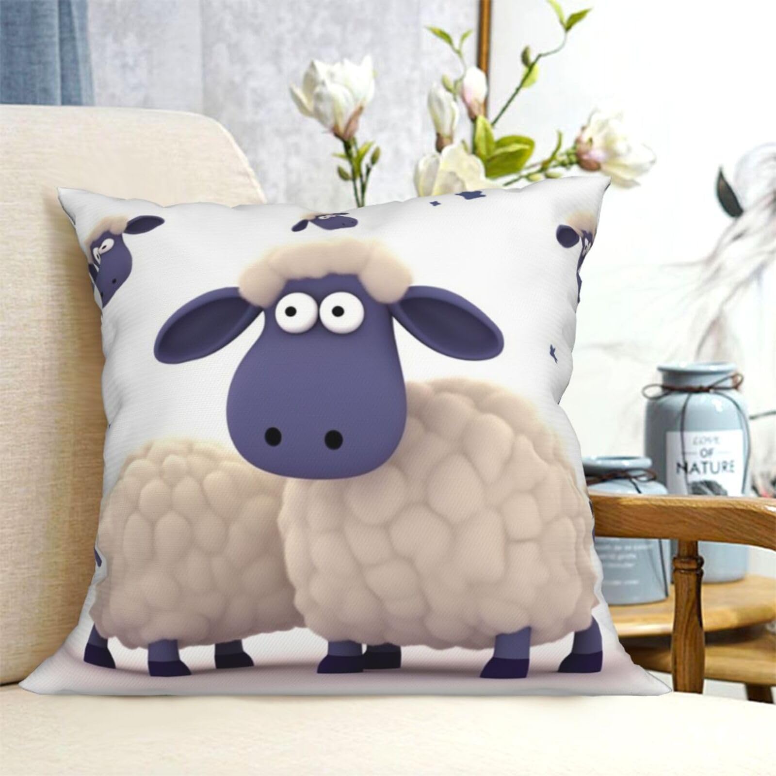 Fodpand Black Decorative Throw Pillow Covers 16"X16" Sheep Cushion Cases Square Modern Farmhouse Pillow Cases Soft Cozy Cushion Covers For Couch Sofa Bedroom Home Decor Pillowcase