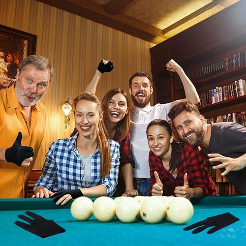 Miniatura 4 de Jenaai 50 guantes de piscina de nailon con 3 dedos para billar, mano izquierda y derecha, color negro, transpirable, elástico, accesorios deportivos