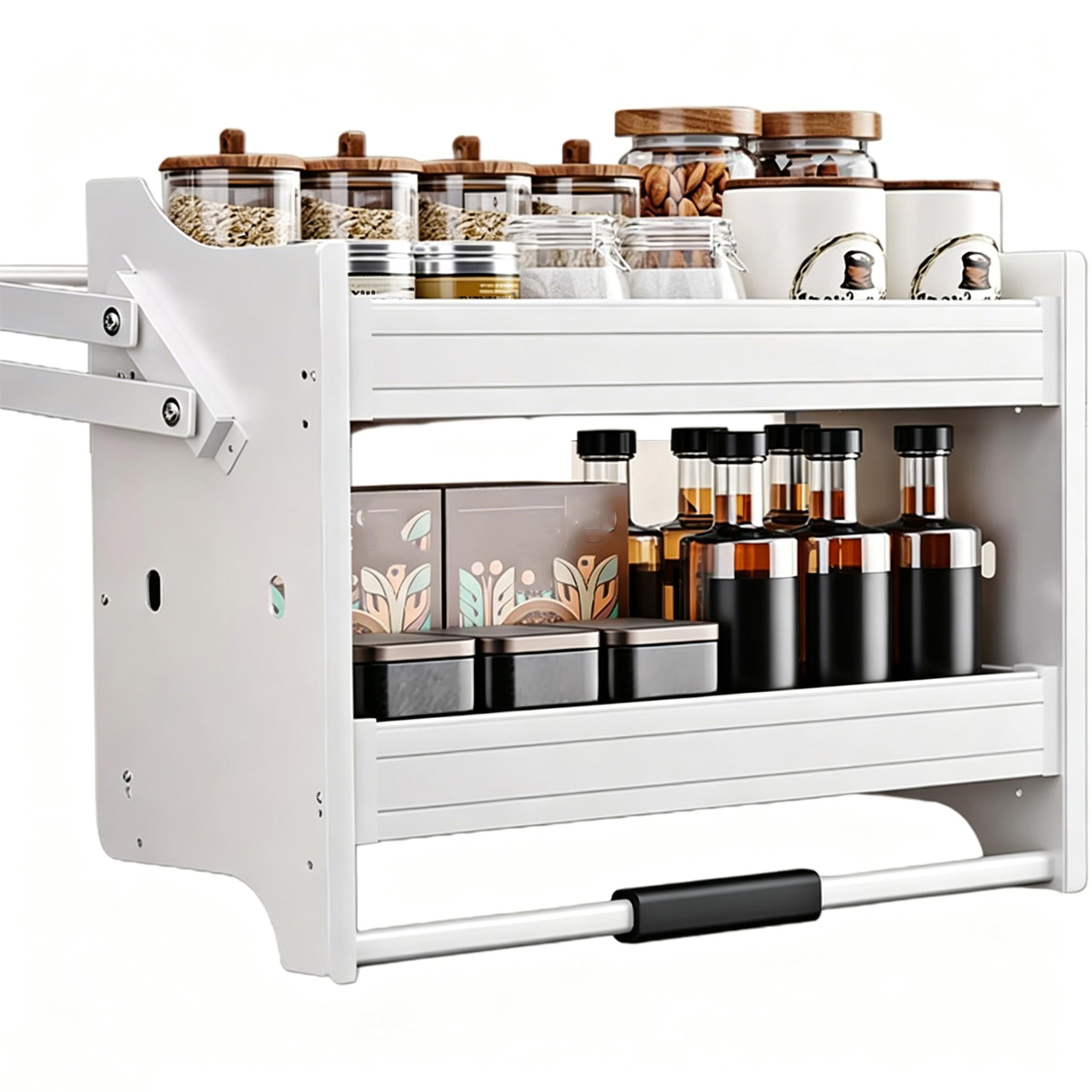 DLLDQBD Cabinet Pull Down Shelving System,Kitchen Cabinet Storage Pull Down Shelf for Kitchen Cafe Storage Kitchen Cabinet Pull Down Shelf Upper(Size:66x26x53cm(25.98x10.24x20.87in),Color:White)