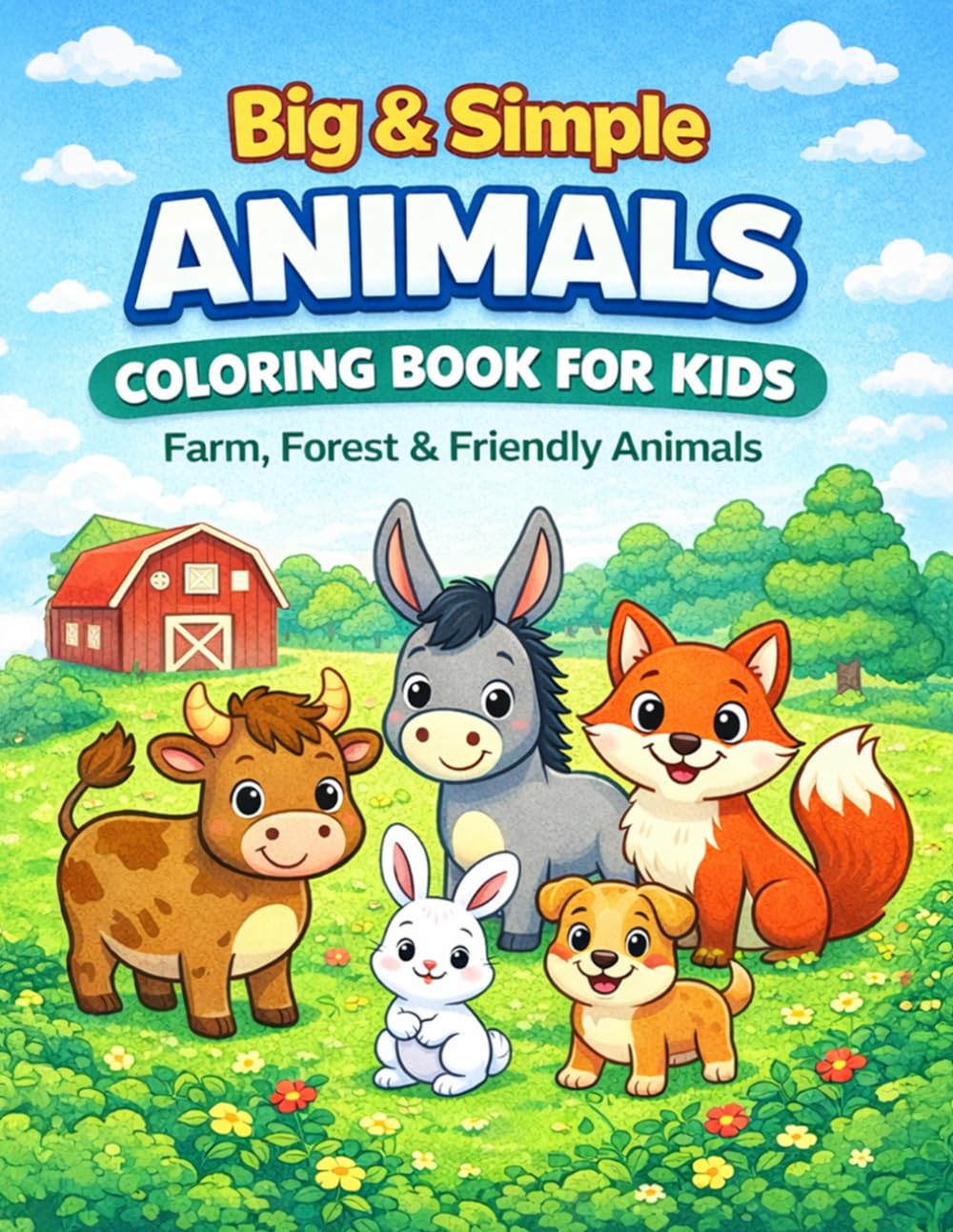 BIG & SIMPLE ANIMALS COLORING BOOK FOR KIDS: FARM, FOREST & FRIENDLY ANIMALS