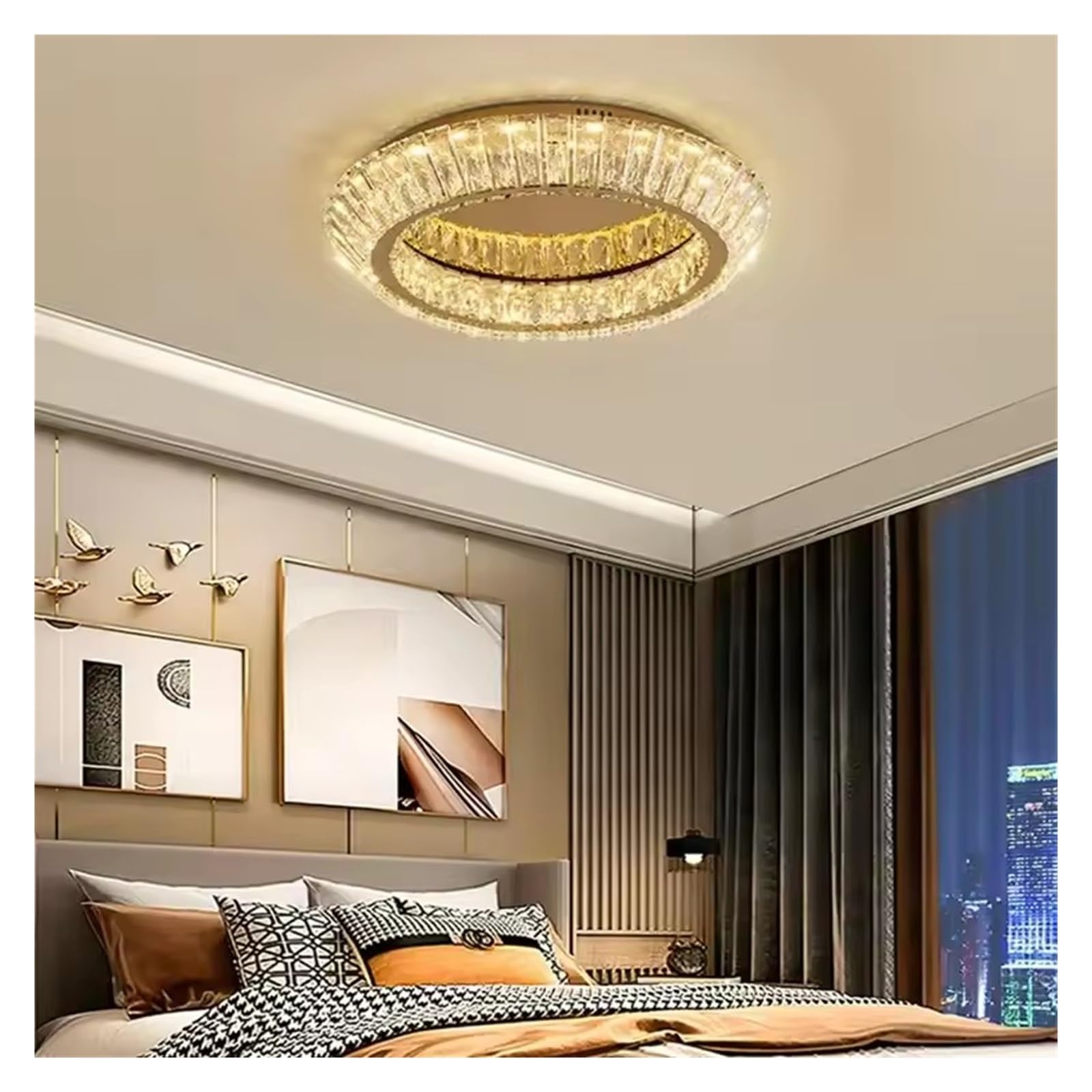 ASerZenith Modern Luxury Indoor Crystal Ceiling Light Living Room Bedroom Kitchen Lighting Fixture Dining Room Gold Dimmable Ceiling Lamp,D60Cm