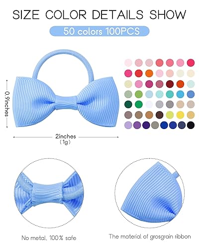 Vista 2 de Jollybows 100 lazos para el pelo de 2 pulgadas para bebés y niñas, mini boutique, cinta elástica para el cabello, accesorios para niños pequeños
