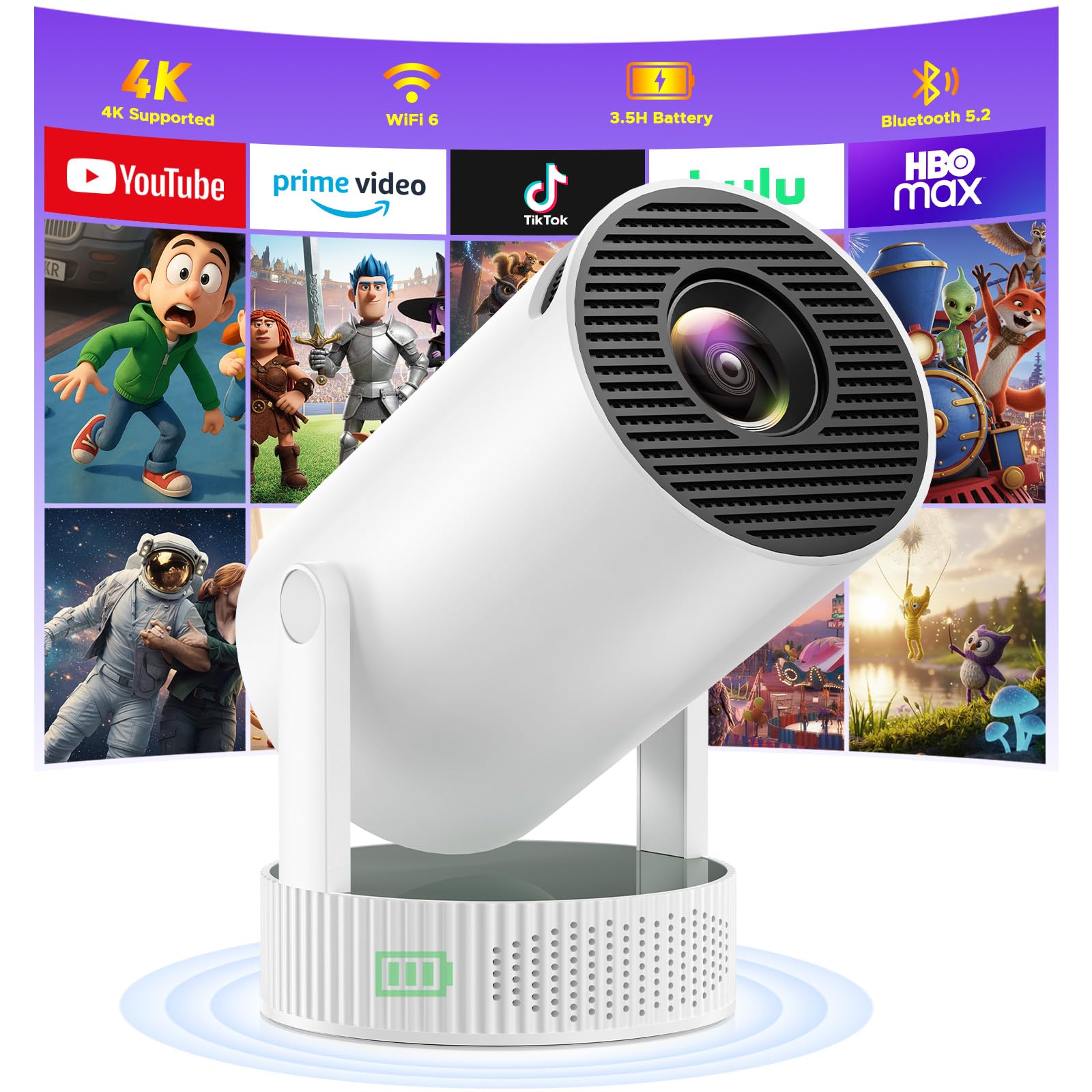 Portable Mini 4K Projector: WiFi, Bluetooth & Battery Portable Mini 4K Projector: WiFi, Bluetooth & Battery