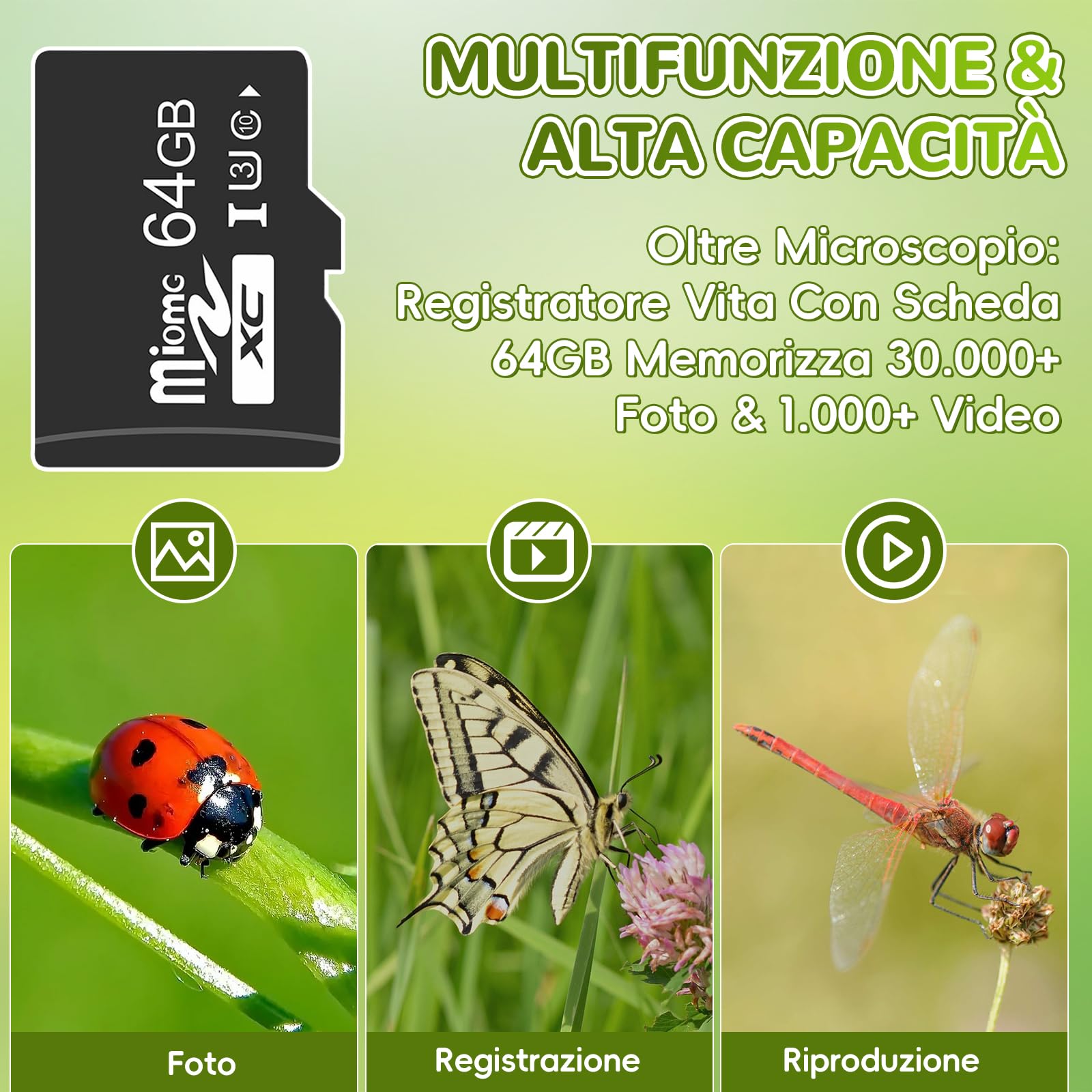 Charmofun Microscopio Bambini, Microscopio Digitale con Scheda di Memoria da 64GB, Microscopios Portatile Bambini con Schermo LCD 4", Ingrandimento 1600X, Foto e Video, Funzione Portatile e Fissa