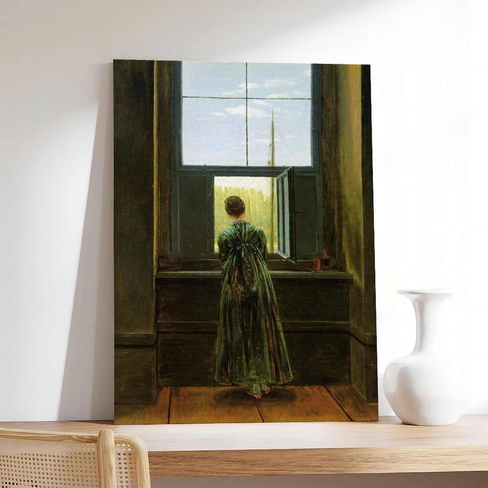 Póster de mujer en la ventana de Caspar David Friedrich para estética de habitación, lienzo para pared y marco impreso, 30,5 x 45,7 cm