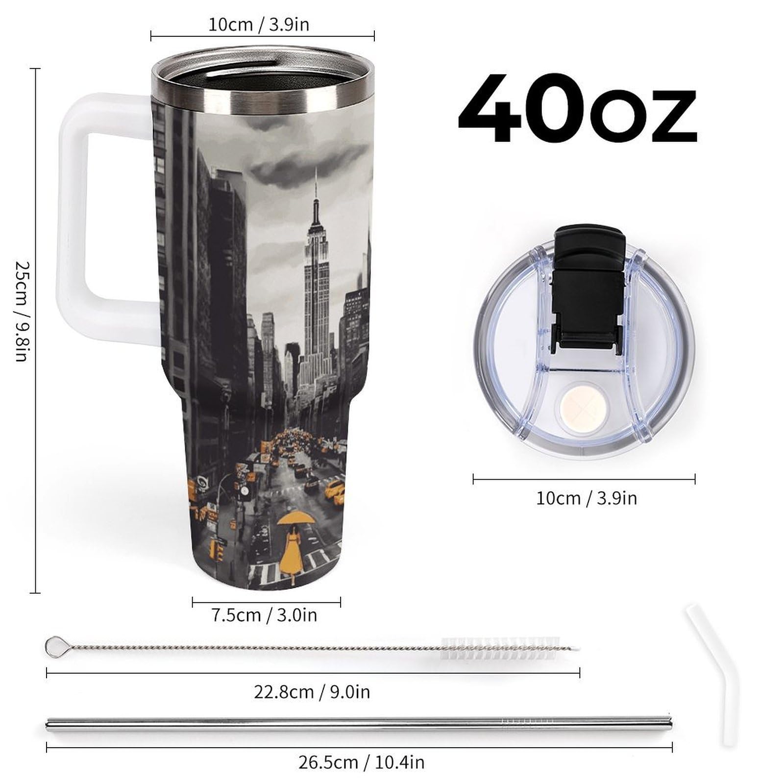 Autobecher aus 304 Edelstahl, mit Strohhalm und auslaufsicherem Deckel, großes Fassungsvermögen, vakuumisolierter Reisebecher für Auto-Becherhalter, 1,2 l