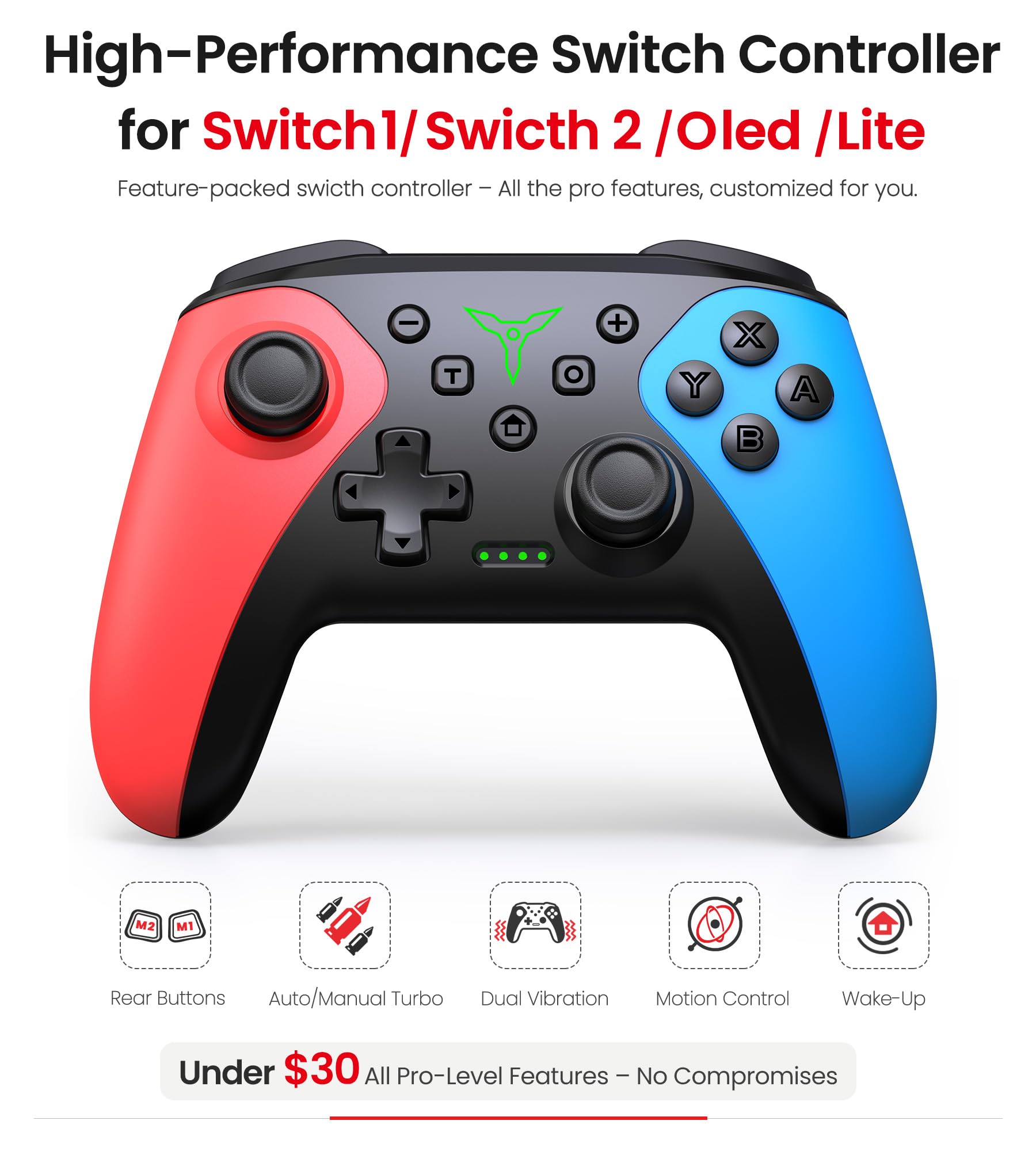 Wireless Switch Controller for Nintendo Switch/Switch 2/Lite/OLED Controller, Switch Controller with a Mouse Touch Feeling on Back Buttons, Extra Switch Pro Controller with Wake-up,Programmable, Turbo Function - Nintendo Switch 2 - Very Good - Used Controller - Image 2