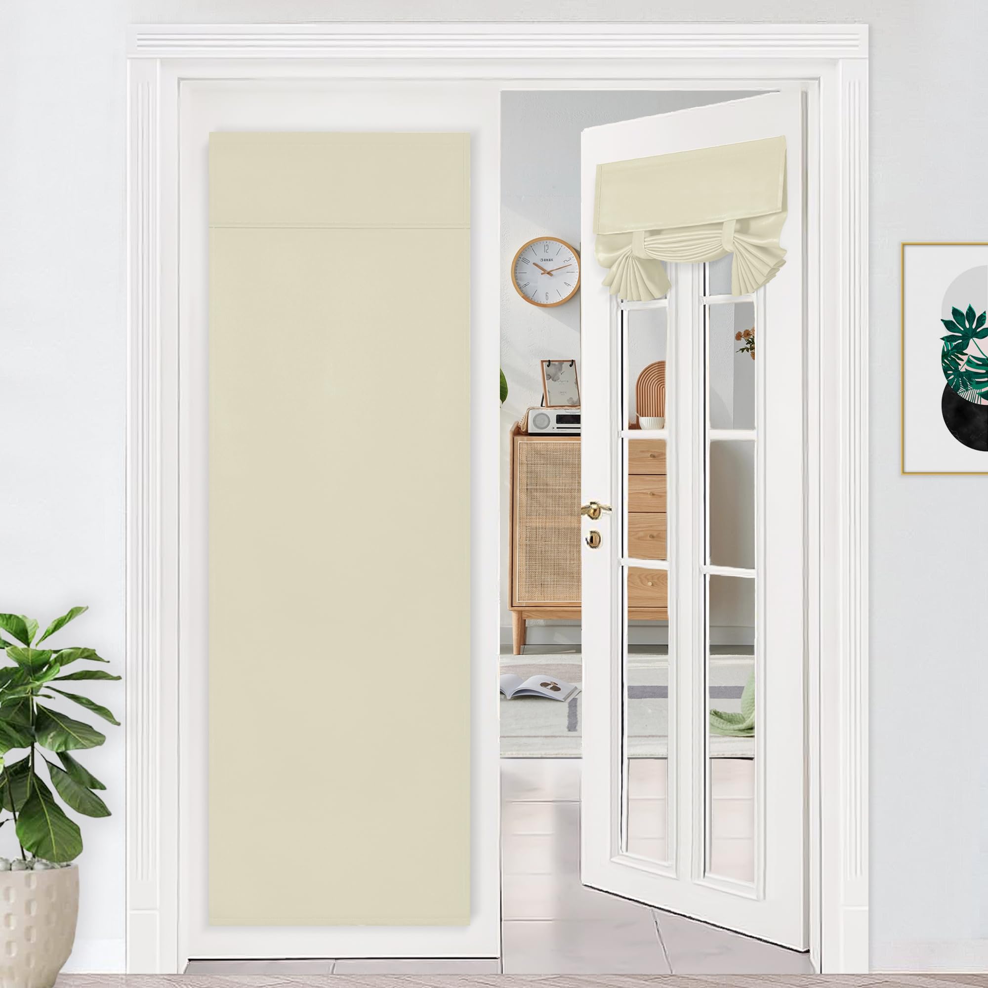 DWCN Blackout French Door Curtains-Thermal Insulated Block Light Tricia Window Panels Room Darkening Doors Curtain with Adhesive Tape for Sidelight