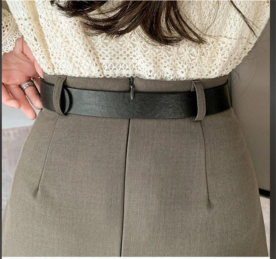 Women's Vintage Pleated Midi Skirt High Waist Solid A Line Loose Office Casual Skirt4