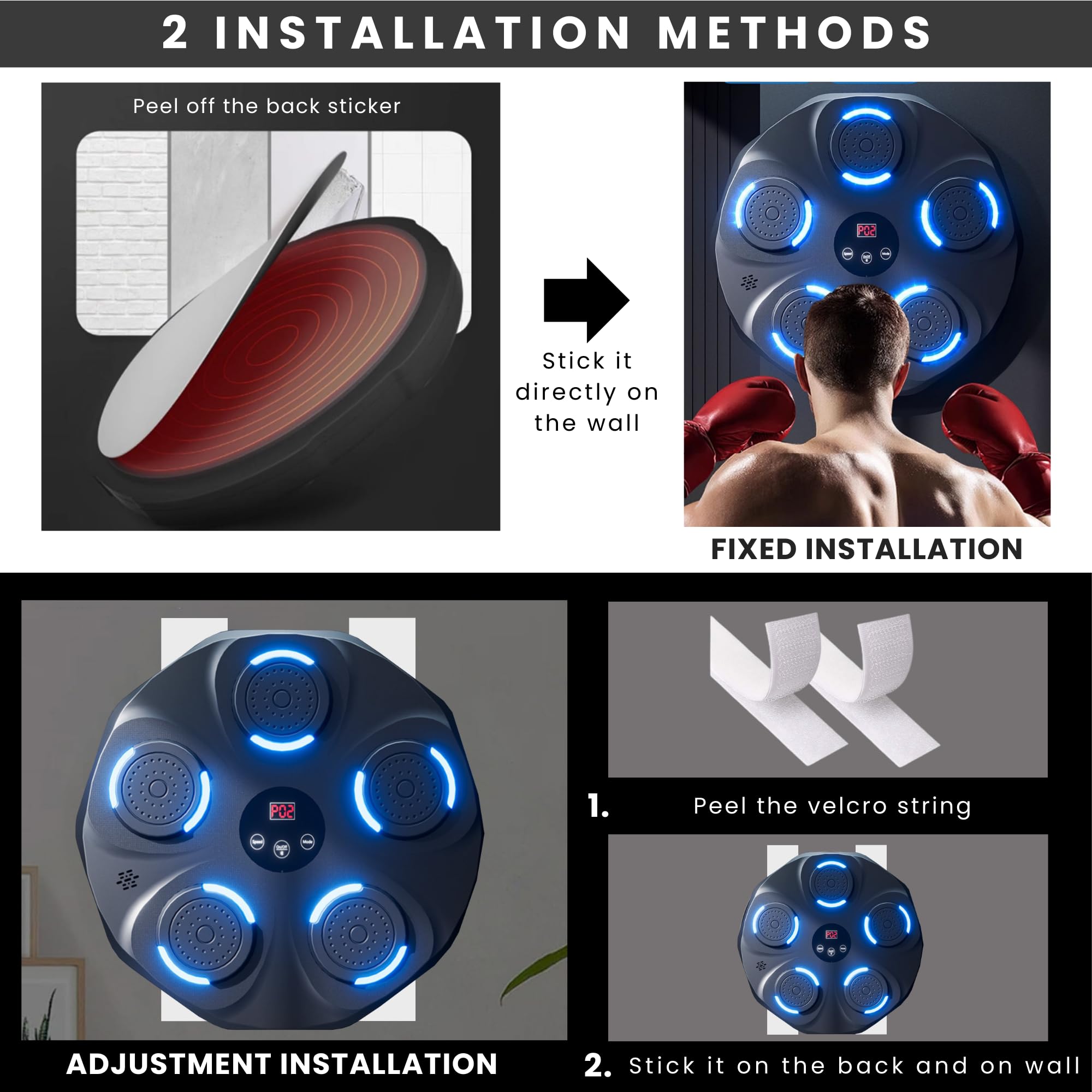 Macchina da Boxe Musicale, Attrezzatura da Allenamento a Parete In PU, Pad LED Con Guantoni, Bluetooth, Luci al Ritmo Della Musica