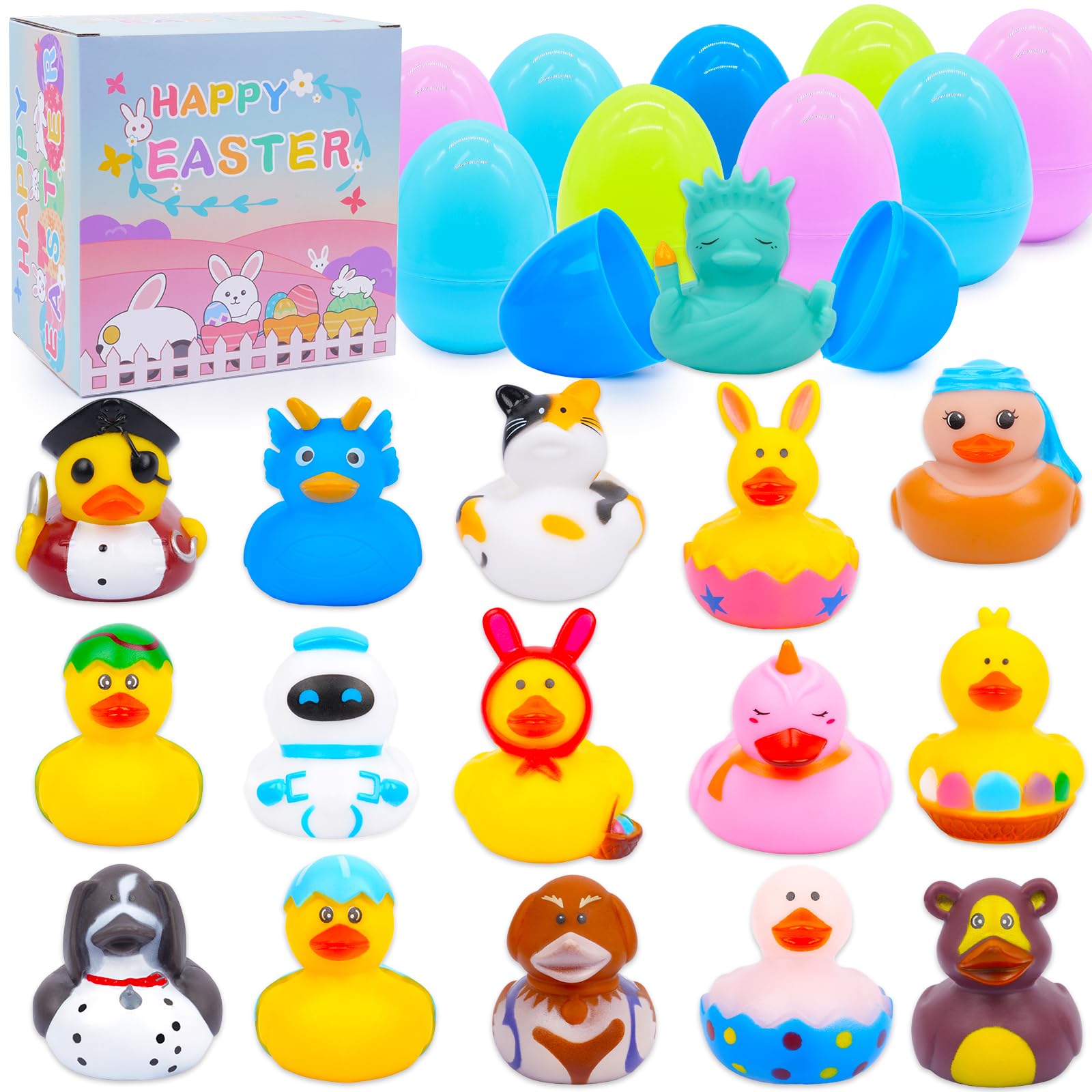 16PCS Easter Eggs with Rubber Duck, Easter Basket Stuffers for Kids,Easter Eggs with Toy Inside for Easter Egg Hunts,Easter Party Favor,Easter Gift for Boys Girls (16Duck+Egg)