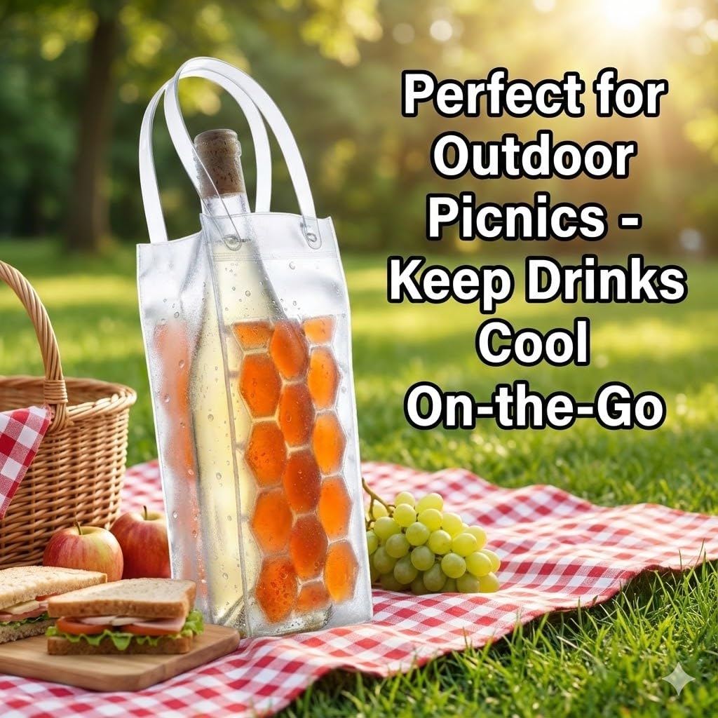 3-Pack Freezable Wine Cooler Bags with Built-in Gel Ice Packs - Portable Hexagon Wine Chiller Sleeve - Reusable Clear Folding Carrier Tote for Champagne, Beer, Picnic & Travel (orange） — Amazon image 4
