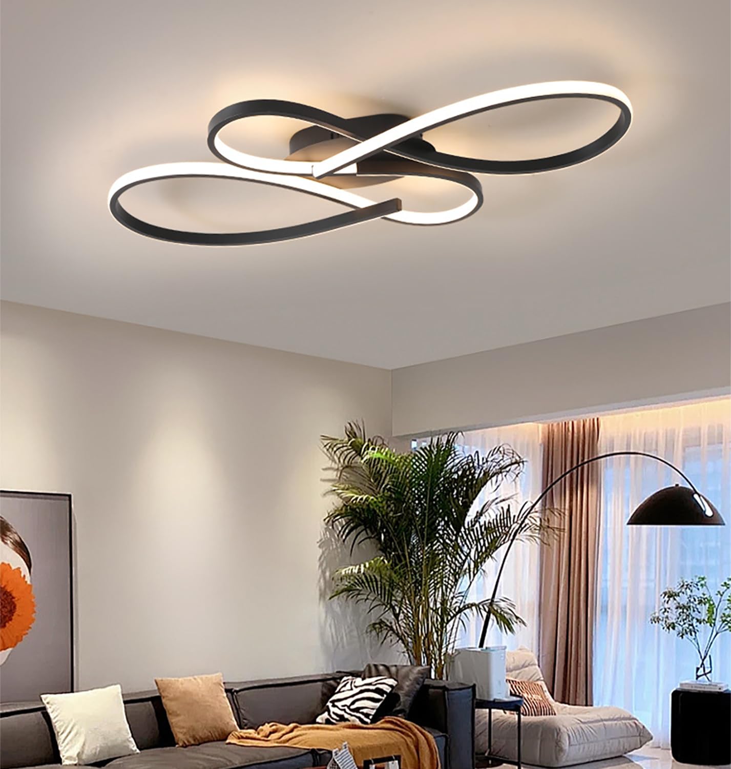 Luz de techo LED,Lámpara de techo LED regulable,Lámpara de techo salón con mando a distancia,iluminación interior creativa en metal, Decor Plafon techo para dormitorio comedor sala (Negro, 60cm)
