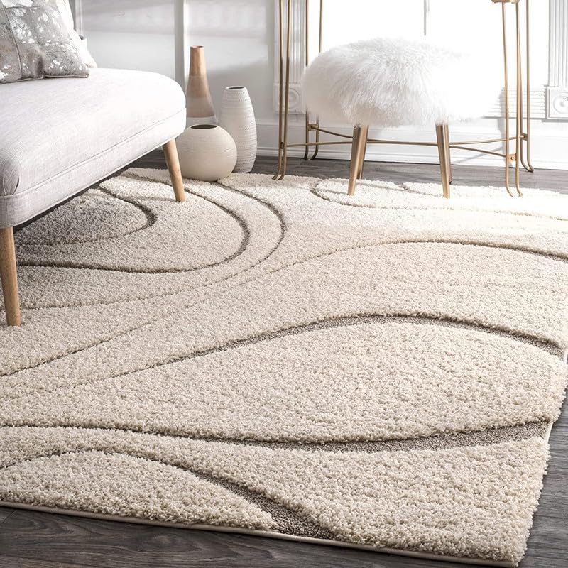 Image of A R Creations Rectangular Cotton Rug 1.5 Inch High Pile Soft Floor Mat Modern Handwoven Carpet for Living Room Bedroom & Home Decoration Size 6X9 Feet Ivory Beige Zero Cut