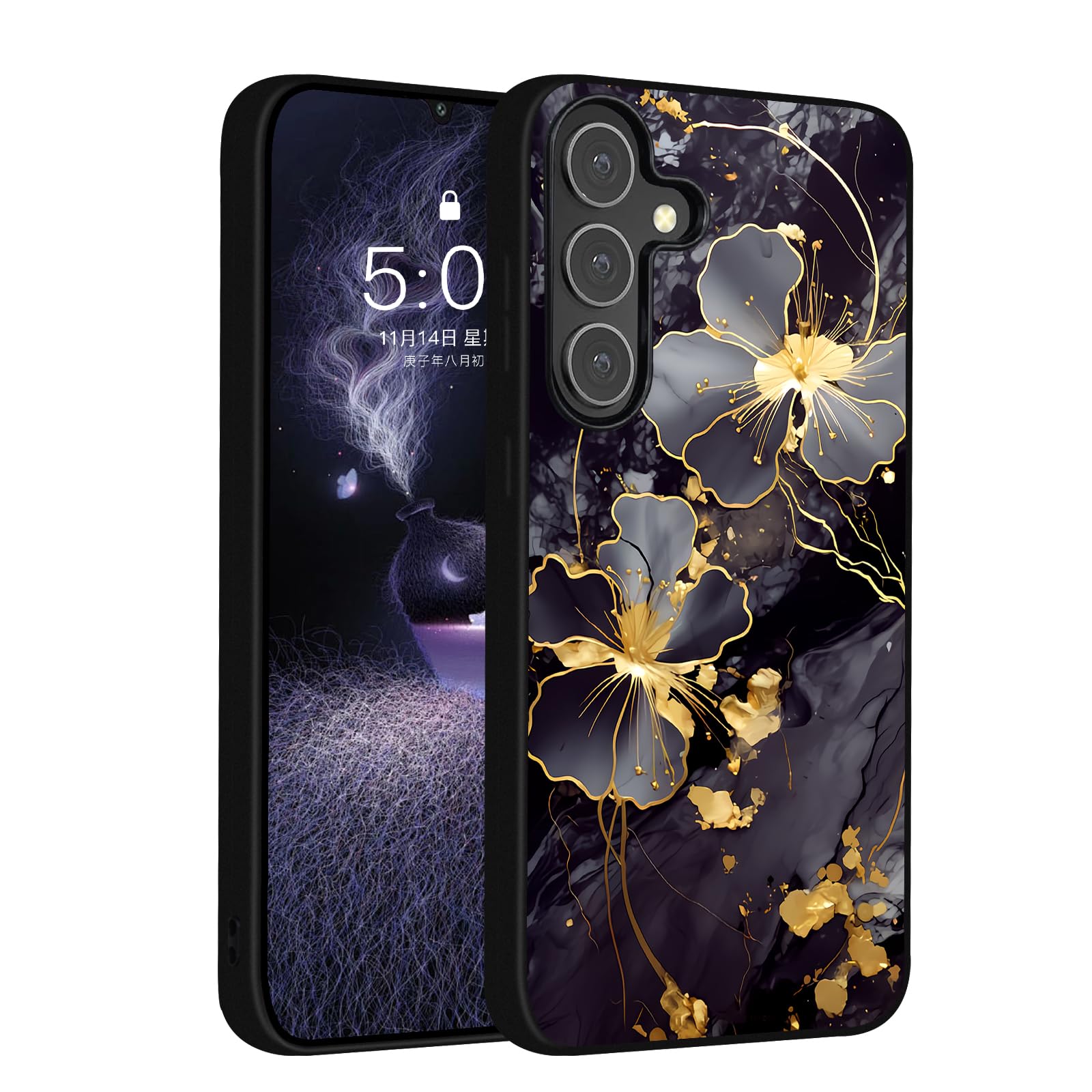 YOVIAKK for Galaxy S24 5G Case,Cute Flower Slim Fit Glow in The Dark Hybrid Hard PC Soft TPU Shockproof Drop Protective, Phone Case for Samsung Galaxy