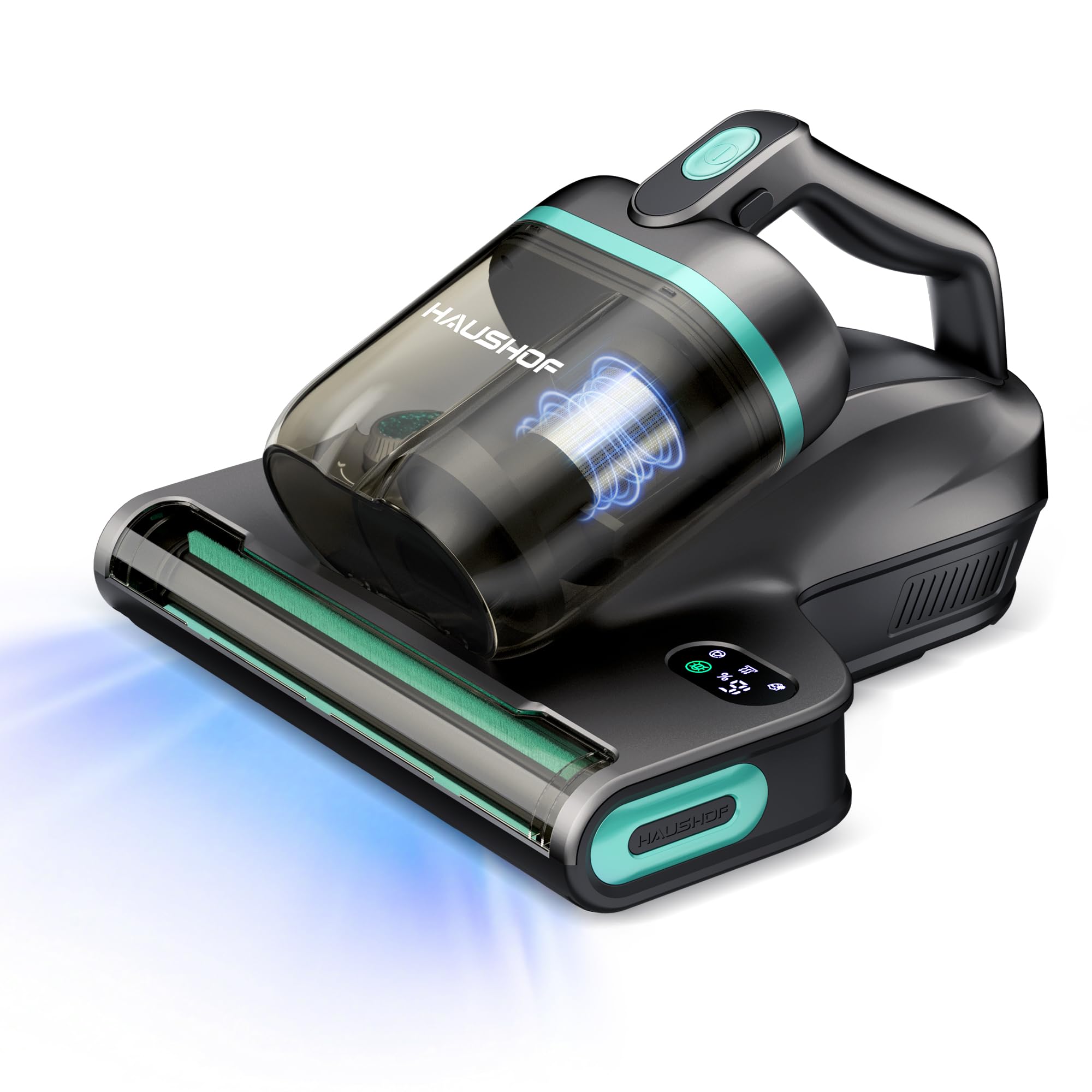 HAUSHOF Mattress Vacuum Cleaner, 15Kpa Bed Vacuum Cleaner with 275nm UV-C Light, 140°F Heat, Aromatherapy, HEPA Filter, Dual Dust Cups, Versatile Han