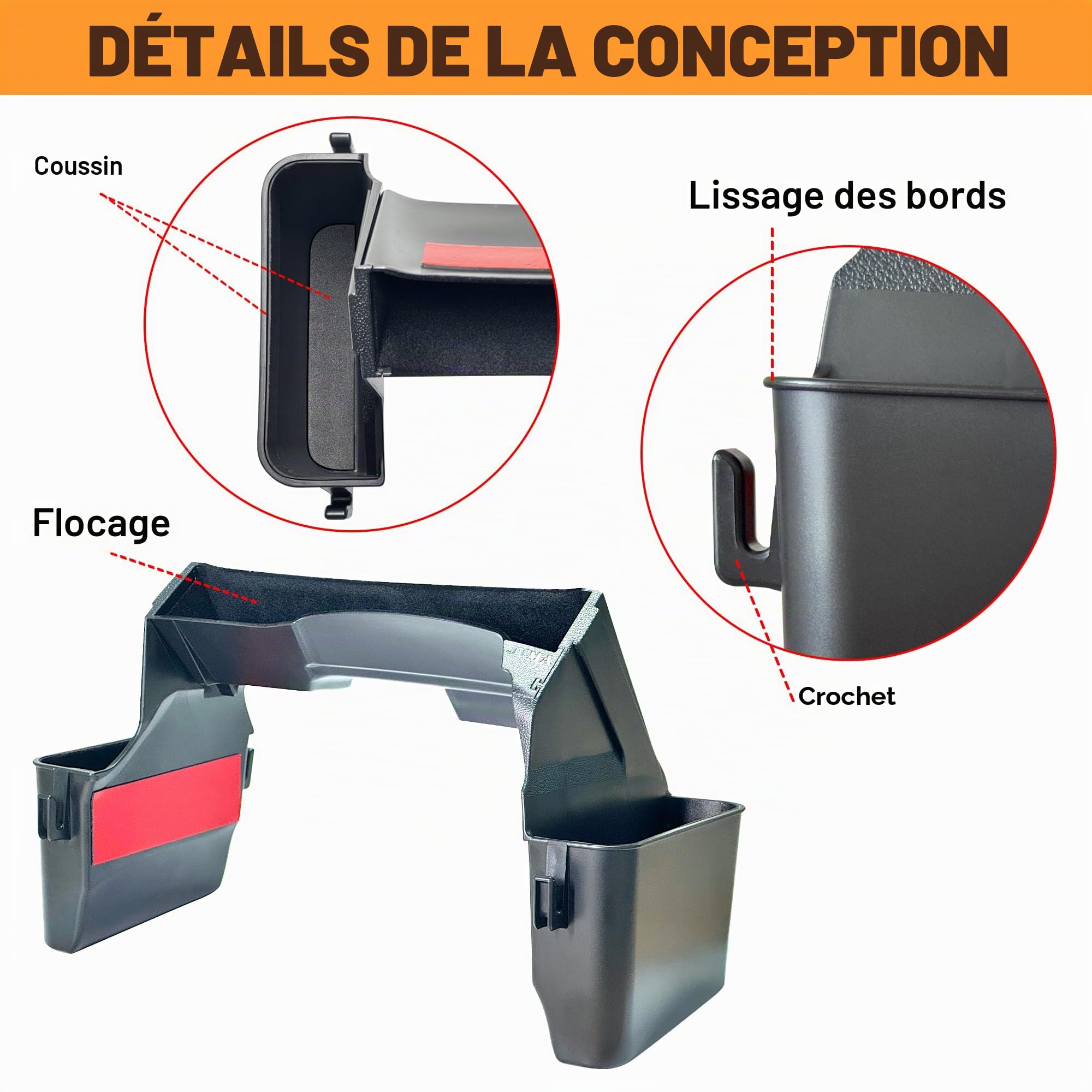 JVMA Plateau de rangement pour console centrale de Jeep Gladiator et Jeep Wrangler JL JLU 2018 à 2025, Rubicon Sahara 4xe, crochet intérieur pour sac poubelle de voiture (brevet américain)