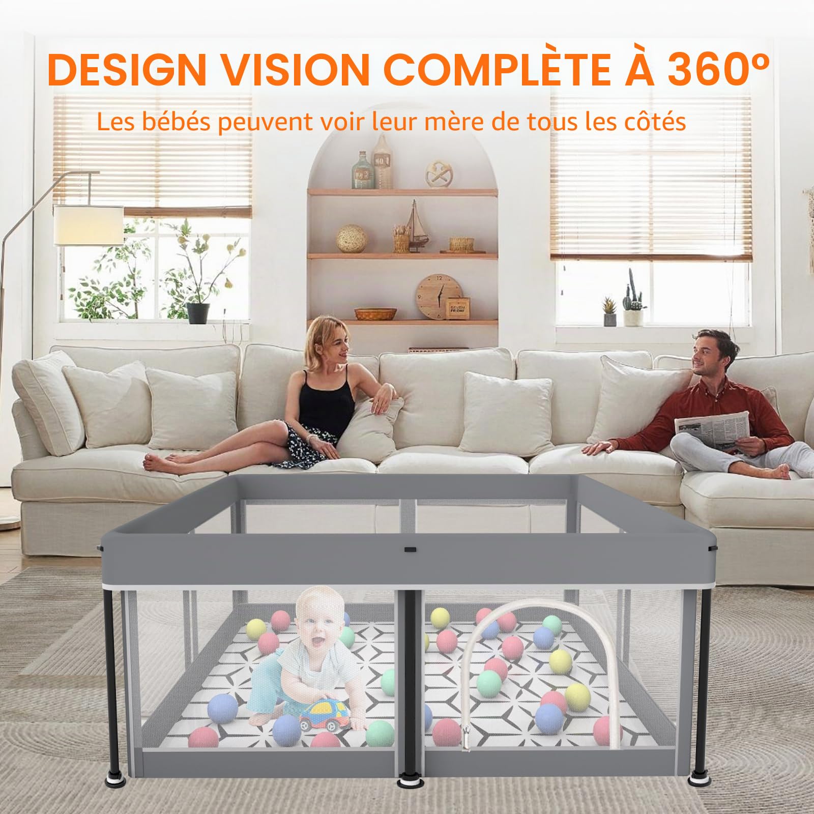 Parc pliable pour bébé avec tapis – Portable, spacieux et robuste pour bébés et tout-petits, installation rapide en 1 minute, facile à transporter, parc de jeu pliable pour une utilisation en