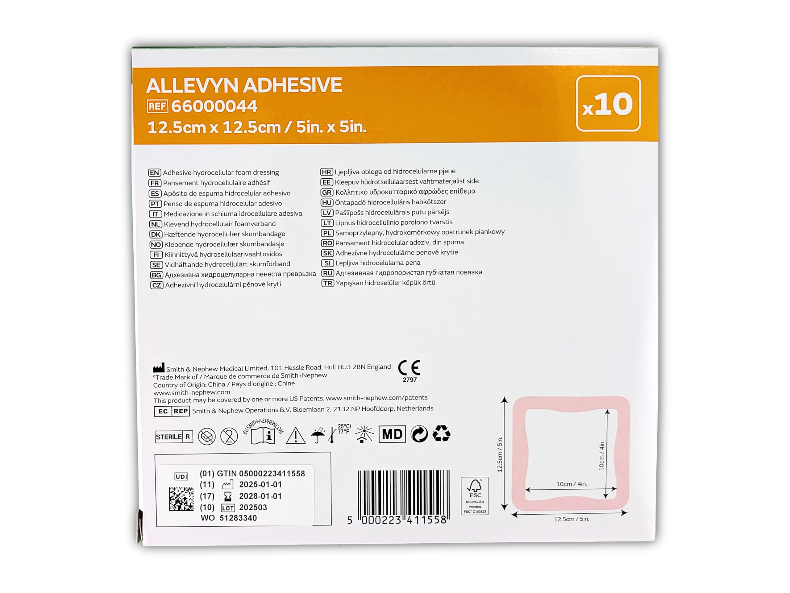 Cerotti sterili classici Allevyn Adhesive Foam Medication 12,5 x 12,5 cm 10 pezzi