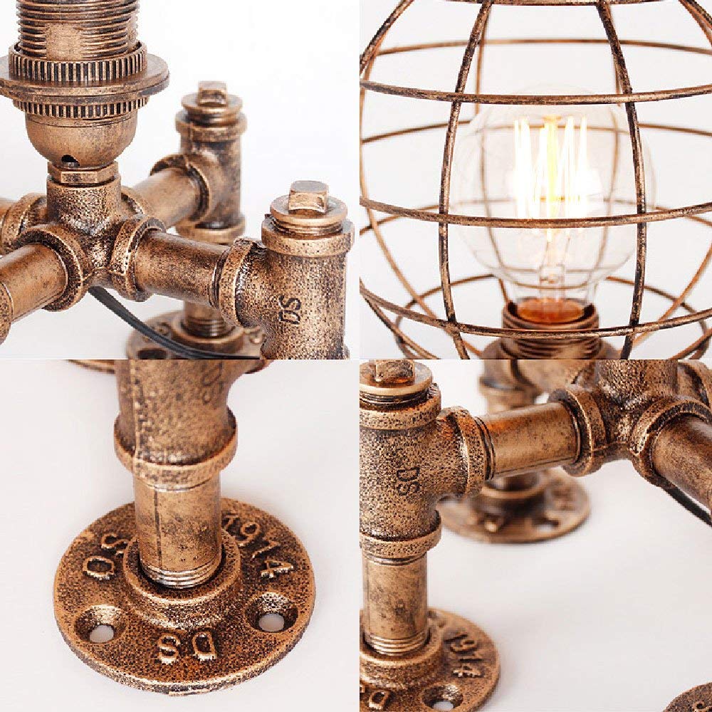 Steam Punk Lámpara de Mesa Luz de Tubo Lámpara Vintage 40W Lámpara Antigua Luz Industrial y Rústica Edison Casquillo E27 Lámpara Sujetada para Escritorio y Lectura