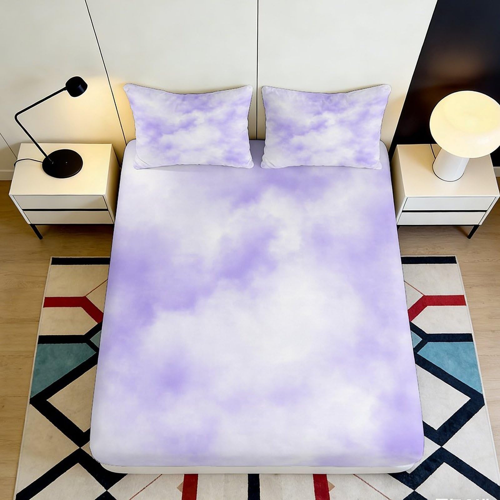 3D Printed Lavender Cloud Fitted Sheet Microfiber Soft Sky Dream Bed Cover for Bedroom Dorm Easy Care Decor 90x200x25cm