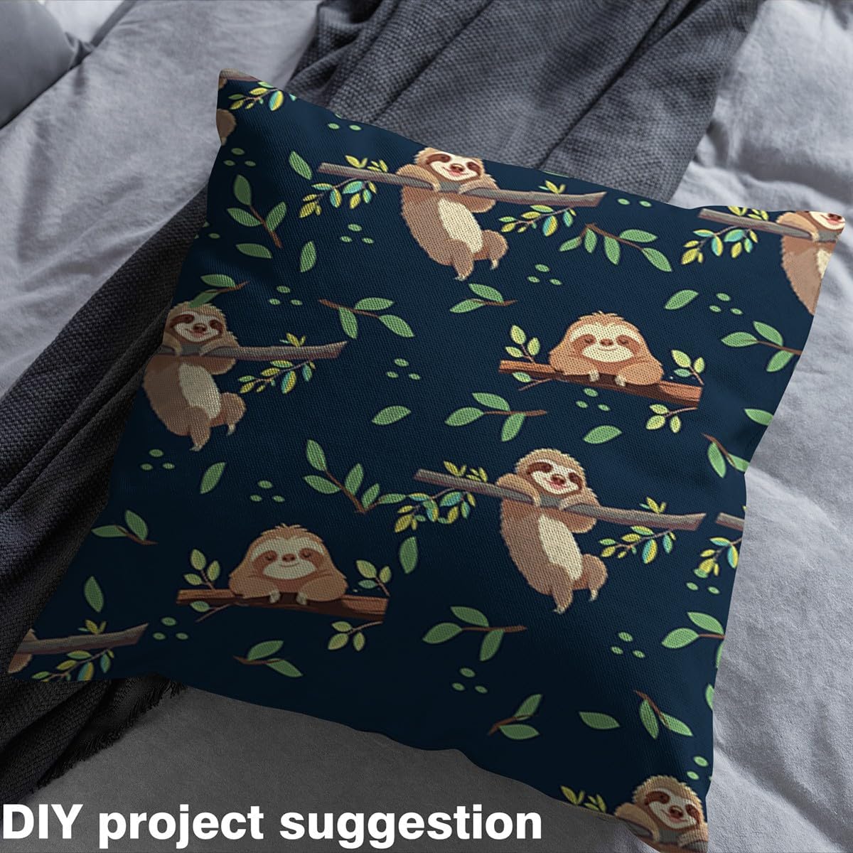 Cartoon Sloth Fabric by The Yard Cute Watercolor Wild Animals Fabric for Kids Sewing Supplies Jungle Botanical Green Leaves Branches Fabric for Room Decor and DIY Upholstery 2 Yards,72" L x 59" W