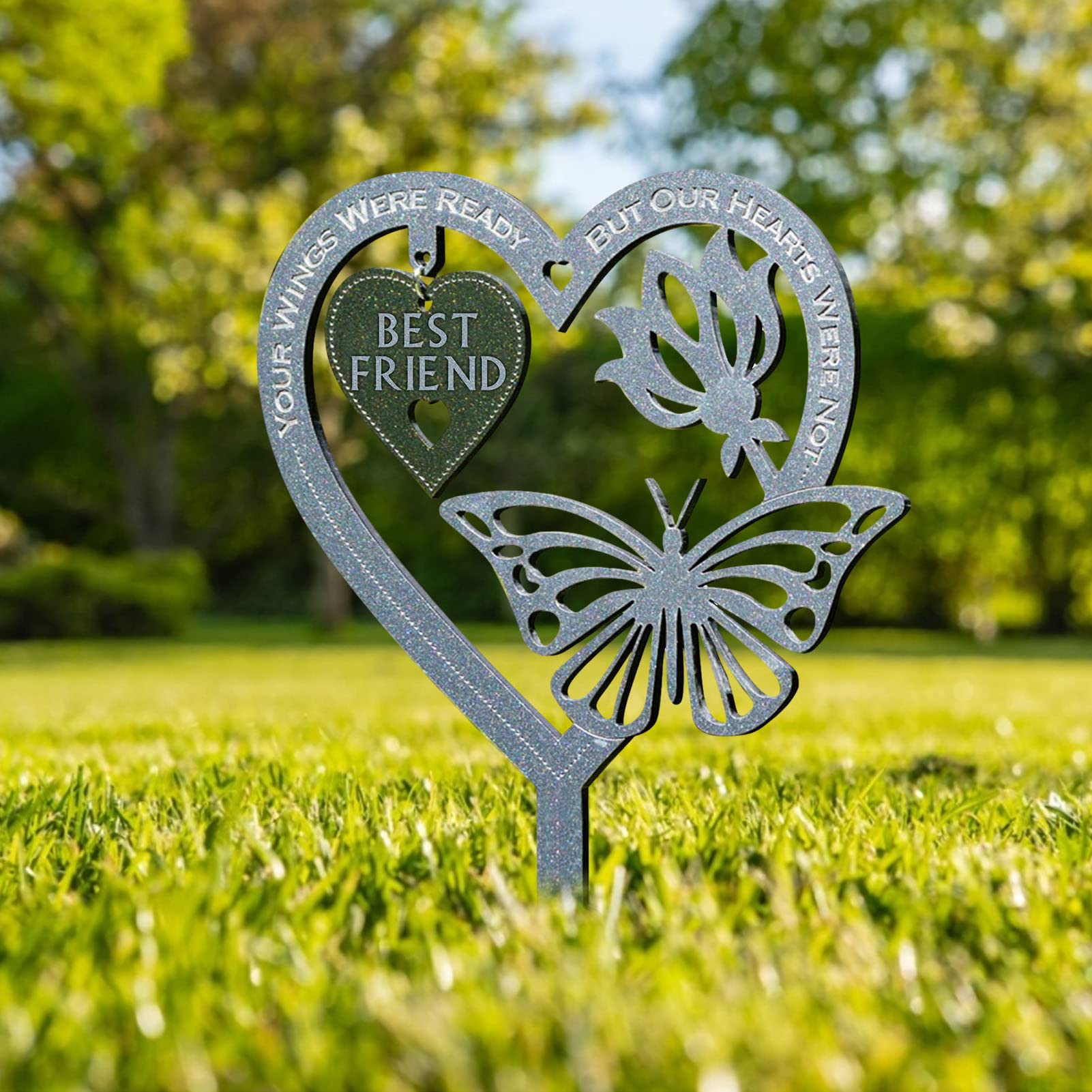 Targa Commemorativa Da Giardino A Forma Di Cuore Con Farfalla - Resistente Alle Intemperie