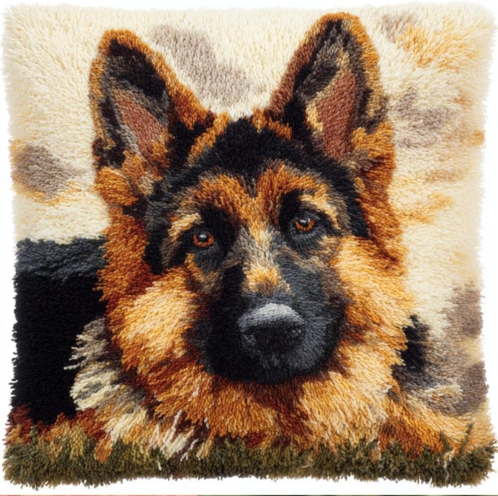 FWRTYCB Latch Hook Kits Pillow German Shepherd Crochet Yarn Hooking Pillow