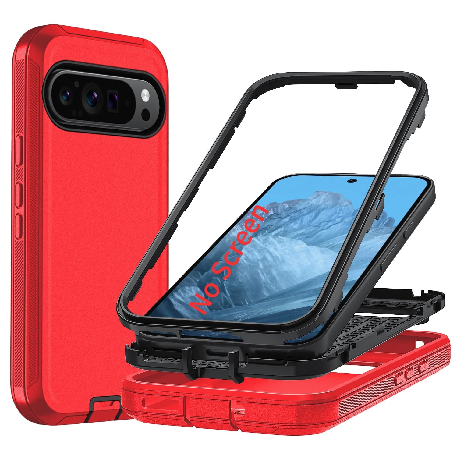 Custodia per Pixel 10 Pro XL, design 3 in 1 [nessuna protezione dello schermo] protezione robusta per Google 10 Pro XL rosso+nero