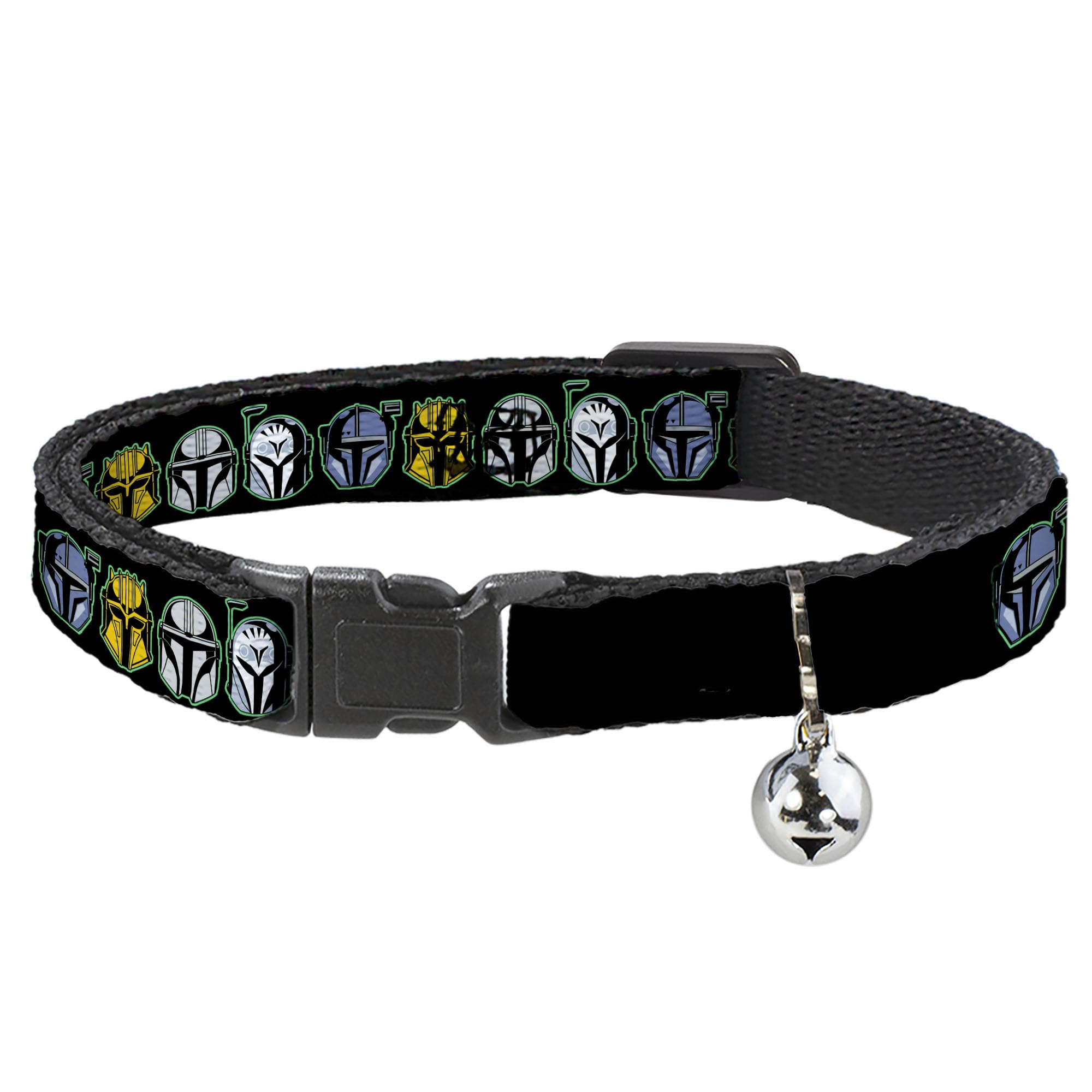 Star Wars Cat Collar, Breakaway Collar with Bell, Star Wars The Mandalorian Helmets Black Multi Color, 8.5 to 12 Inches 0.5 Inch Wide