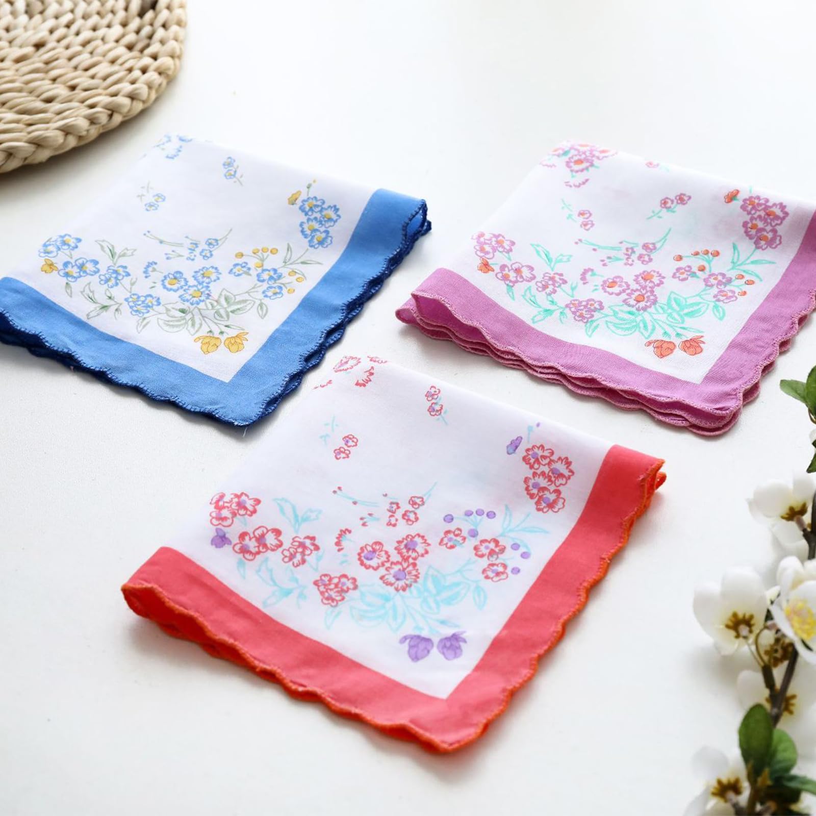 Mouchoirs En Coton Floral Baoblaze - Lot De 10 - Motifs Élégants Pour Mariage, Fête Ou Quotidien
