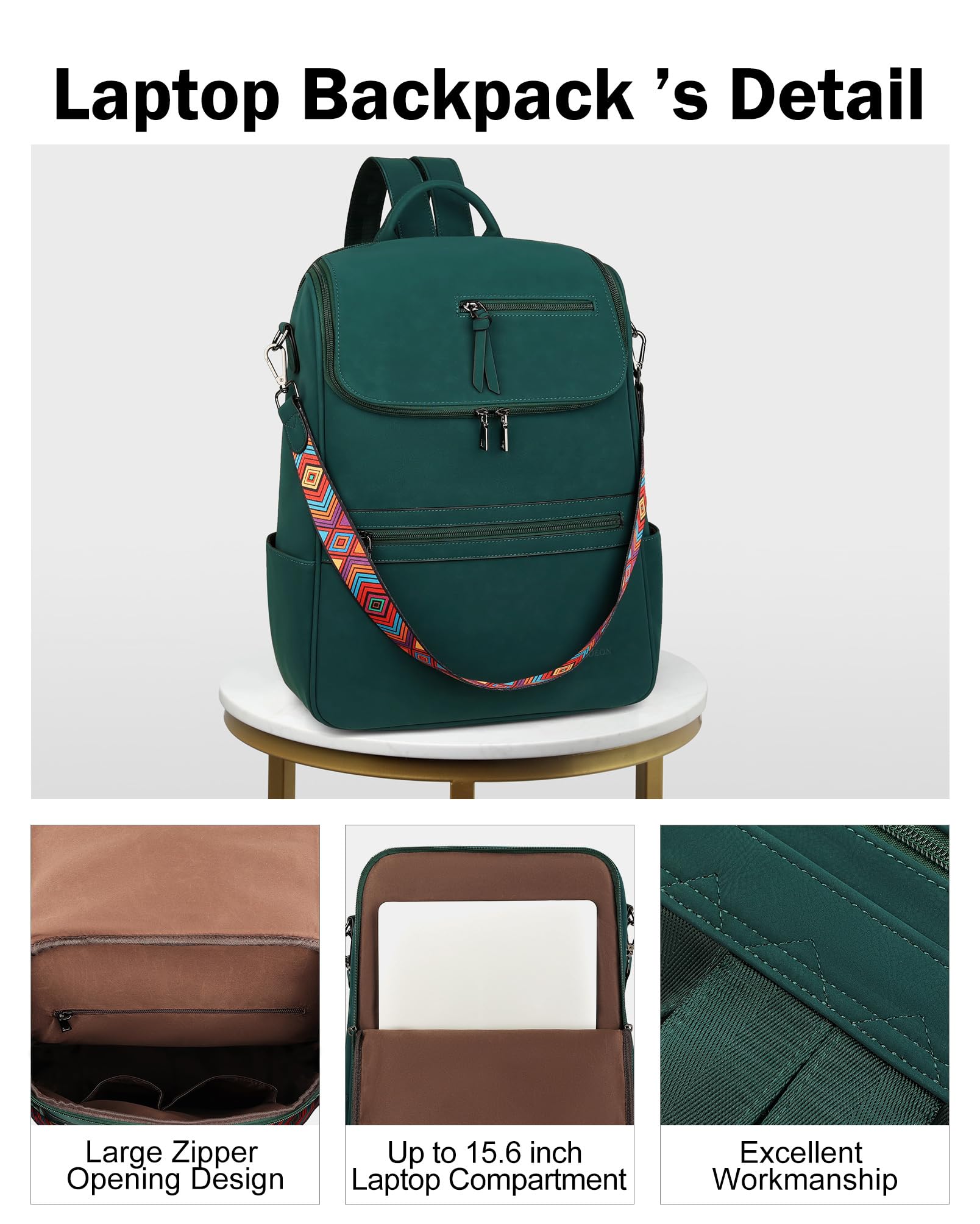 FADEON Zaino per computer portatile da donna, in pelle, con scomparto per laptop, borsa a tracolla in PU di design