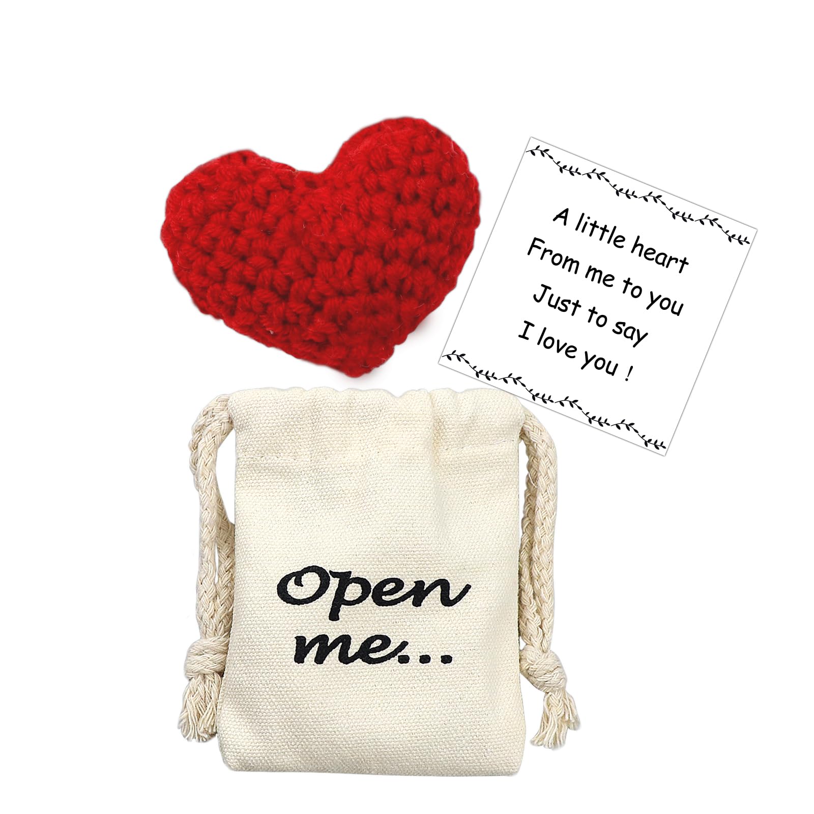 Cadeau de poche avec inscription « I Love You » - Cadeau pour lui pour elle en crochet - Cadeau pour femme (cœur)