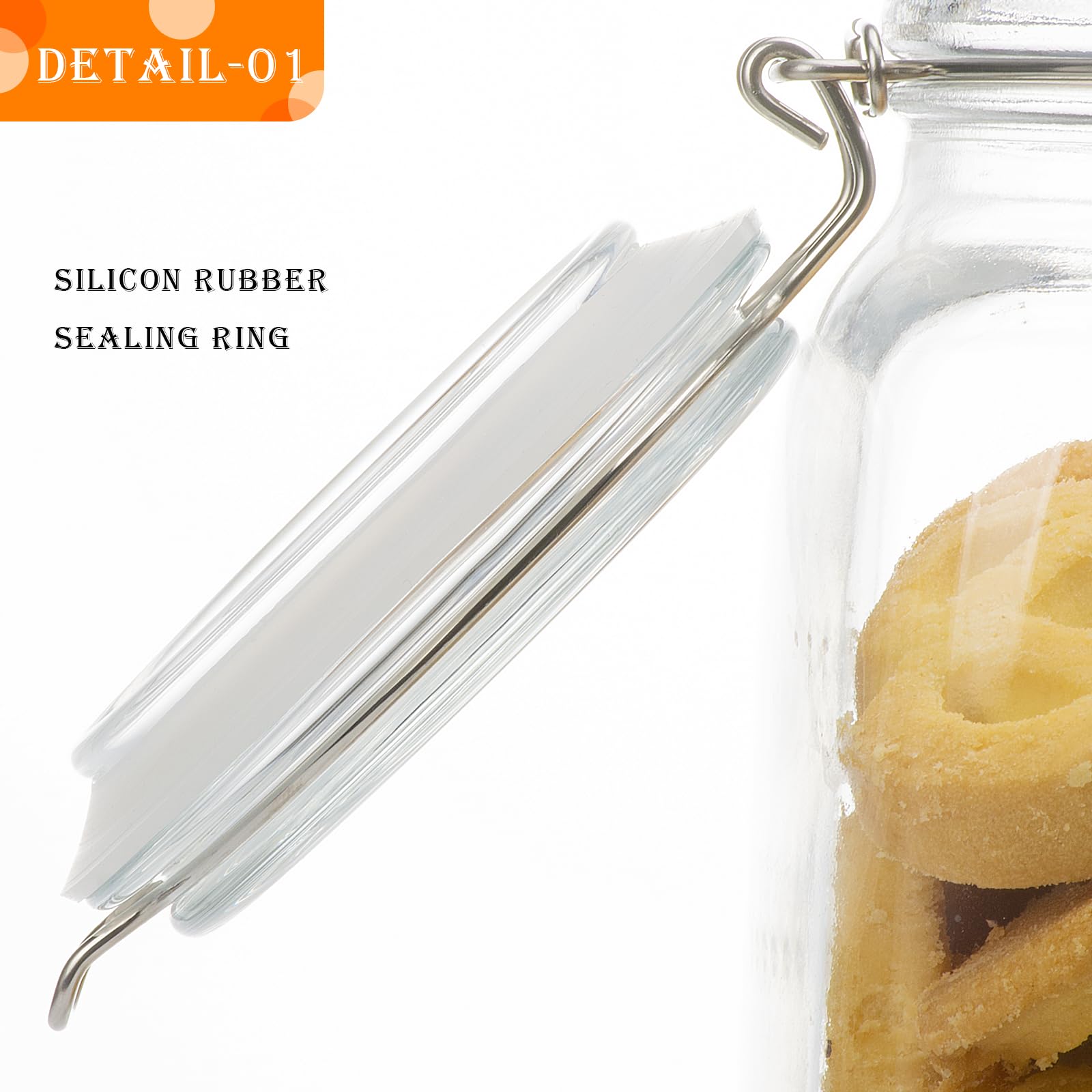 Quadratische Vorratsdosen aus Glas mit luftdichten Klemmdeckeln, 1,5 l, 3 Stück, große Küchenbehälter für Mehl, Müsli, Kaffee, Nudeln und Einkochen, Einmachglas (transparent, quadratisch, 3