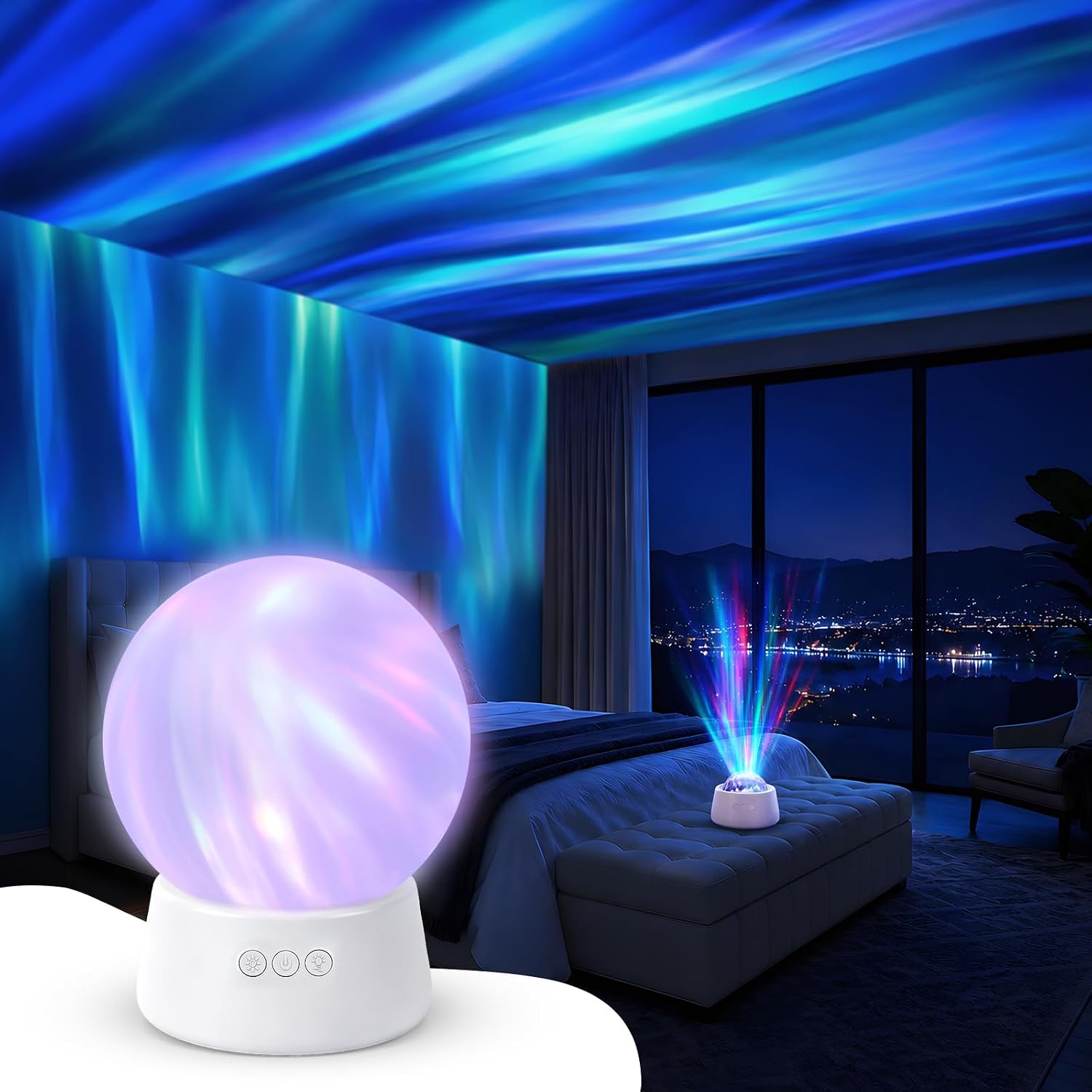 FSSQBFLC Galaxy Projector, 2-in-1 Night Light & Aurora Projector, White