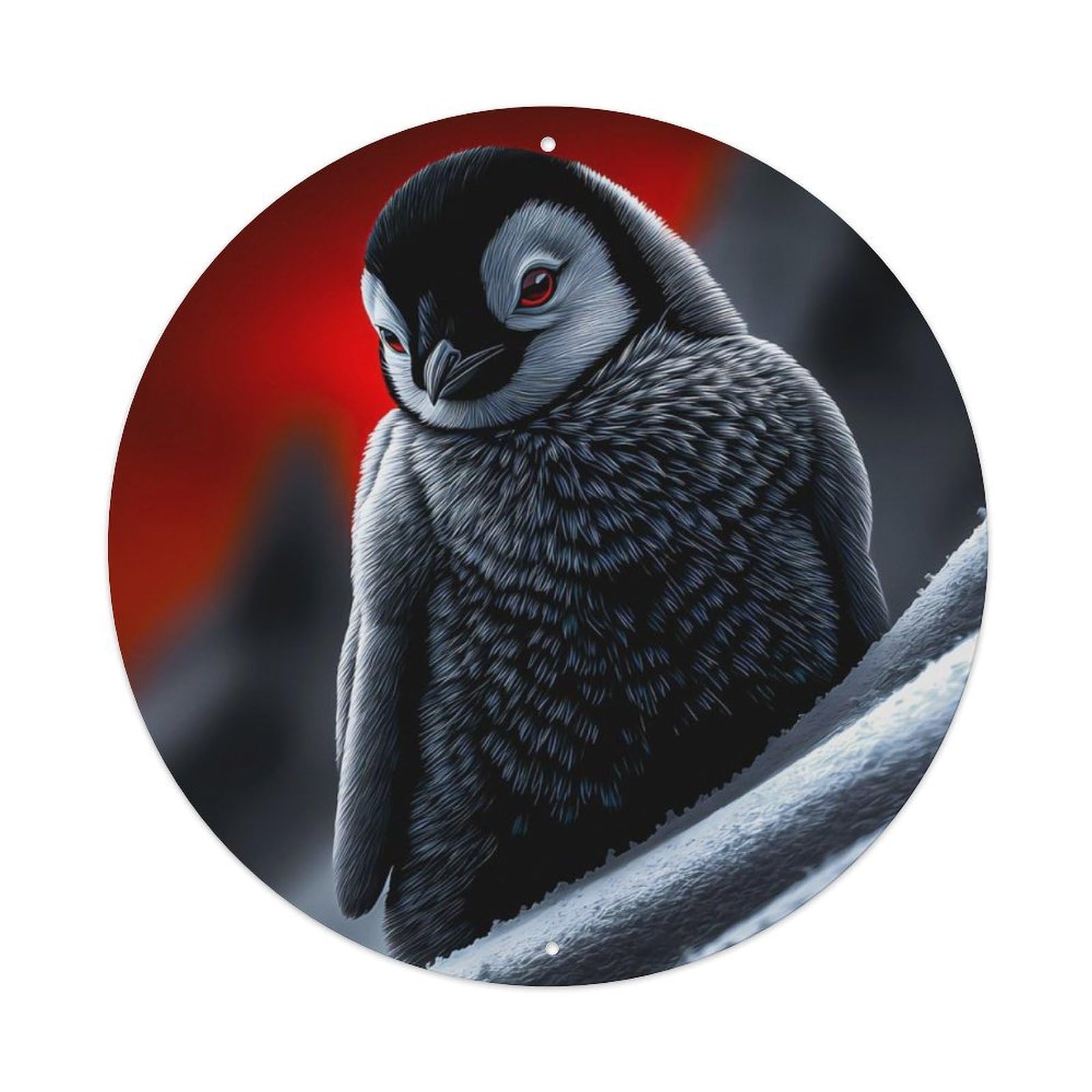 Animal Baby Emperor Penguin Mysterious Red Eye Cool Aesthetic Vintage Metal Tin Sign Plaque Wall Decor for Cafe, Club Bar, Office, Garden Metal Poster 8x8Inch