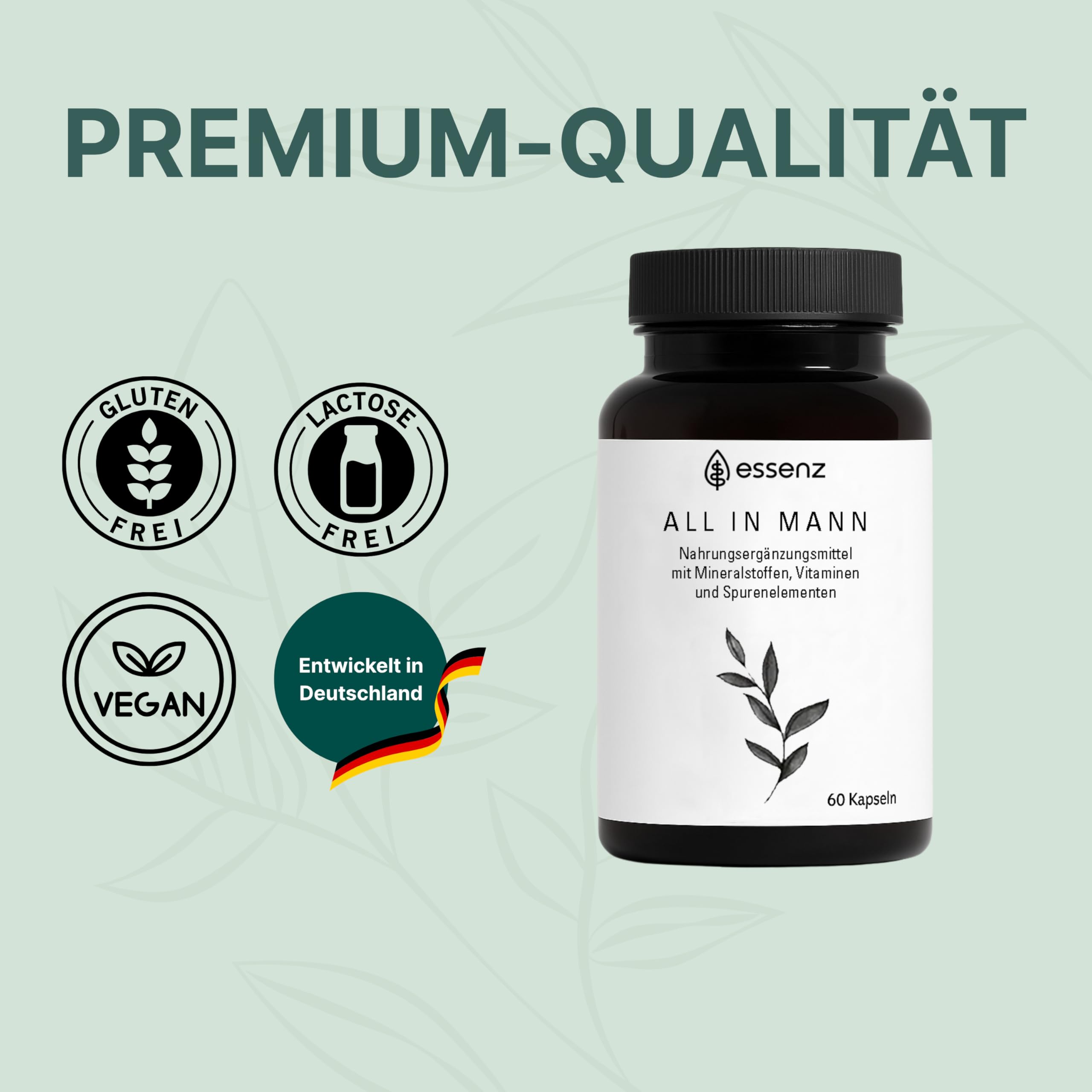 ESSENZ – All In Mann 4 x 60 Kapseln – Multinährstoff-Komplex + Vitamine, Mineralstoffe & Spurenelemente. Mit Zink zur Erhaltung eines normalen Testosteronspiegels + Vitamin C & D für das Immunsystem