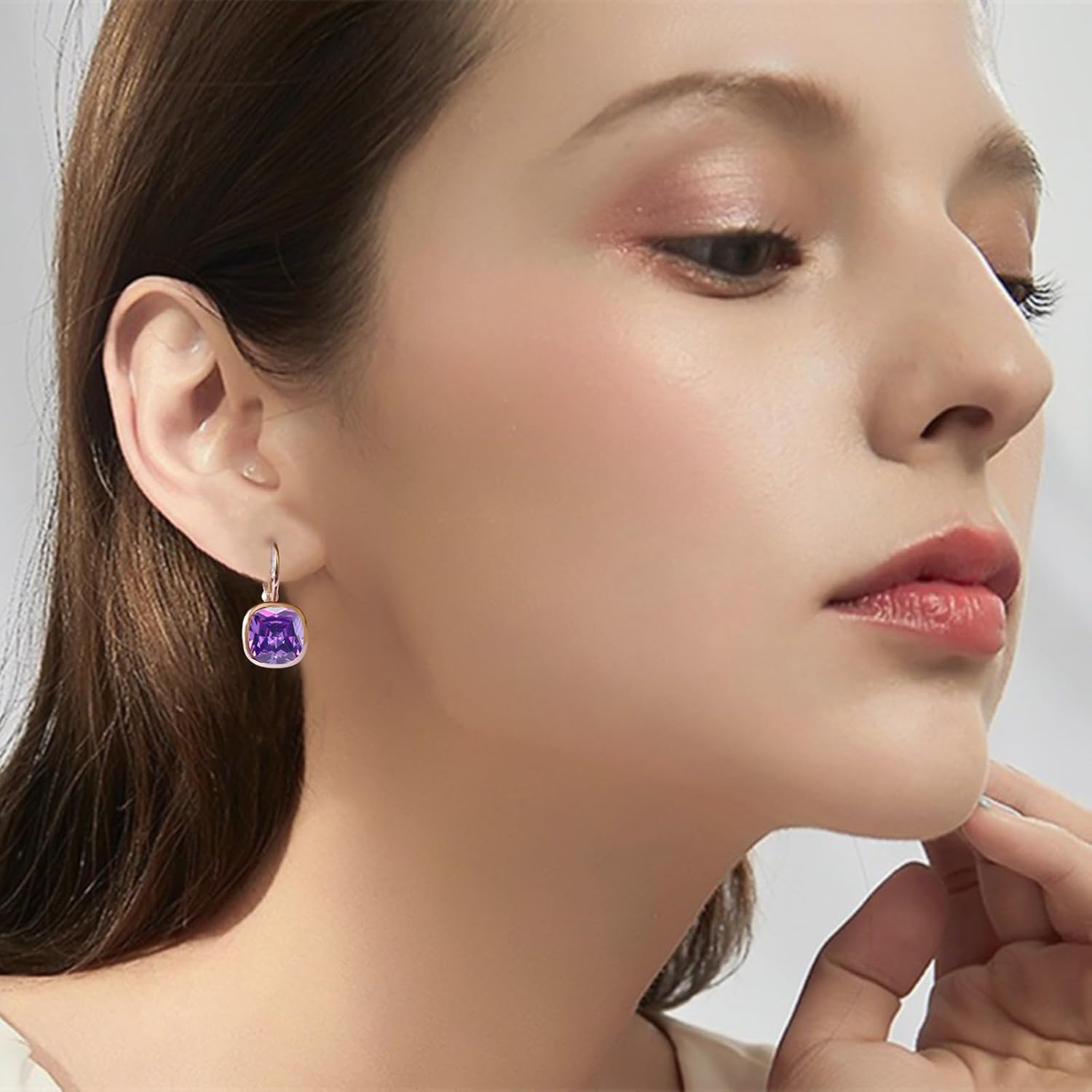 VONSSY Crystal Drop Dangle Rosegold Plated Earrings Leverback Hoop Hanging Square Zircon Jewelry Gift for Women Mother Wife - Image 4
