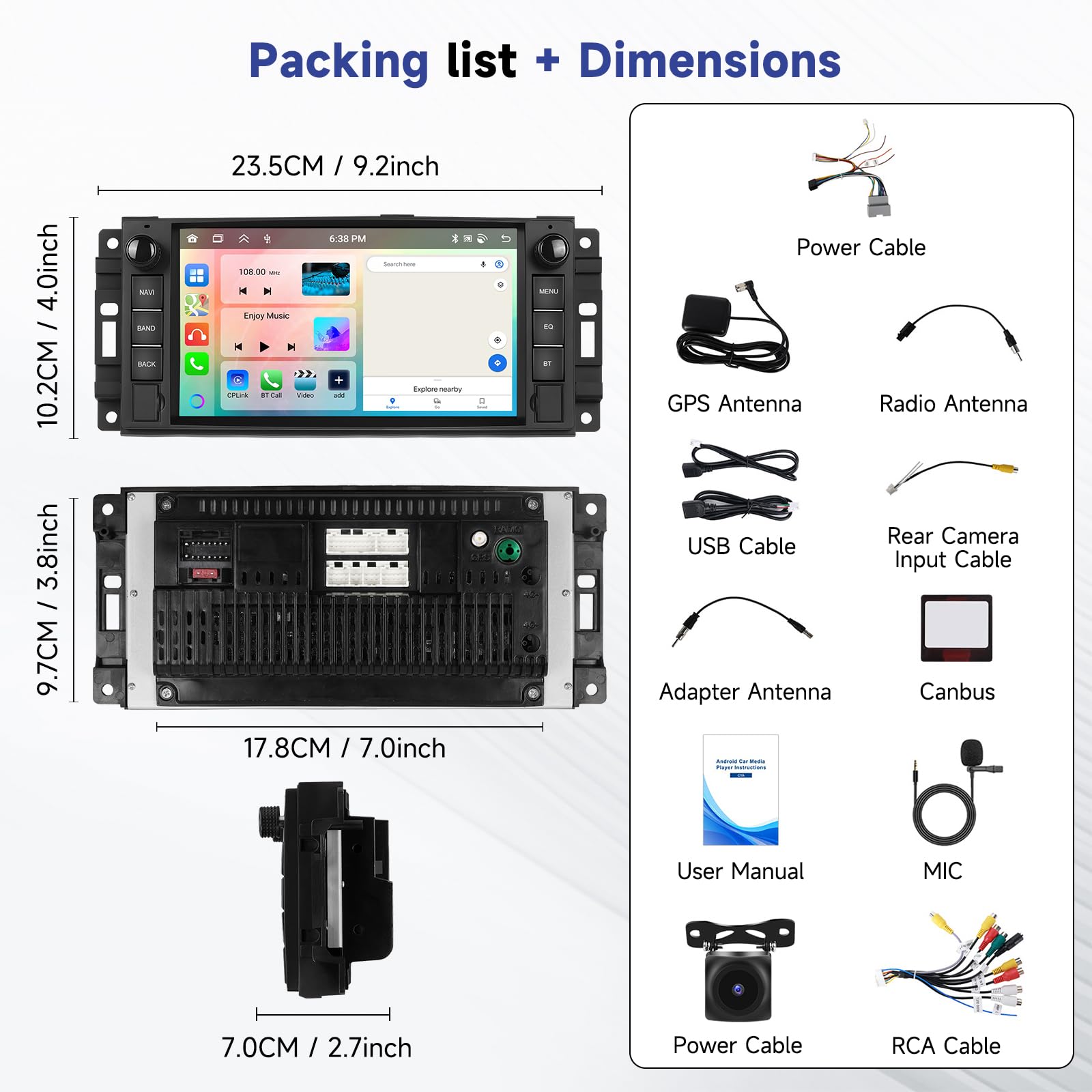 Hodozzy 6G+128GB 8-Core Android Radio para Jeep Compass Wrangler/Chevrolet/Chrysler/Dodge Carplay Android Auto Inalámbrico, 2 DIN Pantalla Táctil 7 Pulgadas Radio Coche Bluetooth GPS WiFi RDS Cámara