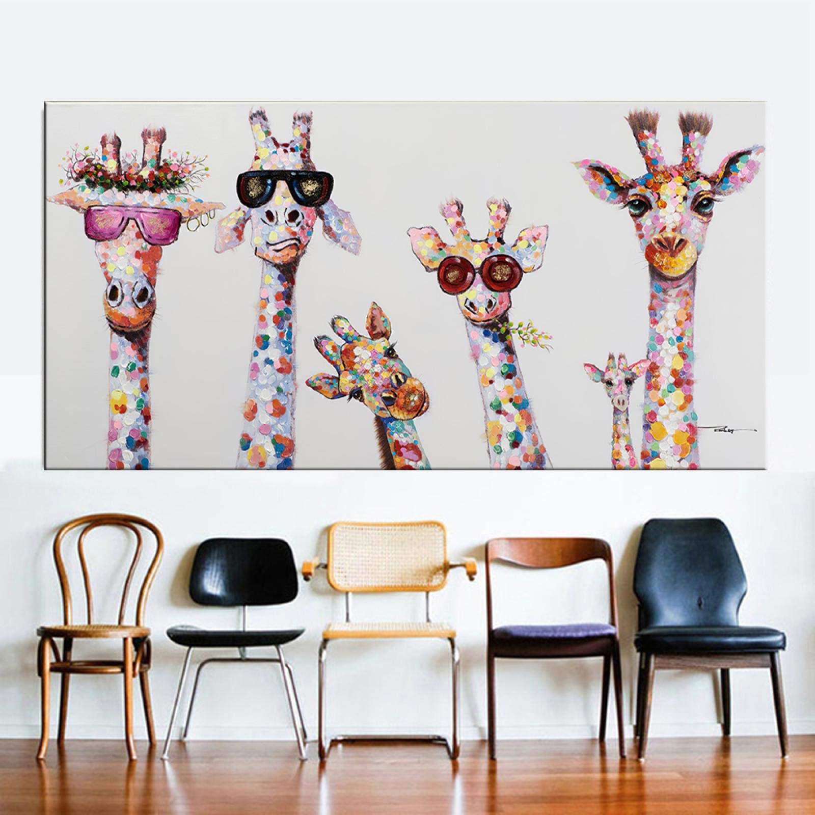 Yooyu Póster infantil con estampados de animales divertidos jirafa familia Graffiti arte lienzo pintura cuadro de arte de pared para habitación de niños hogar 90x185cm (35.4x72.3in) sin marco