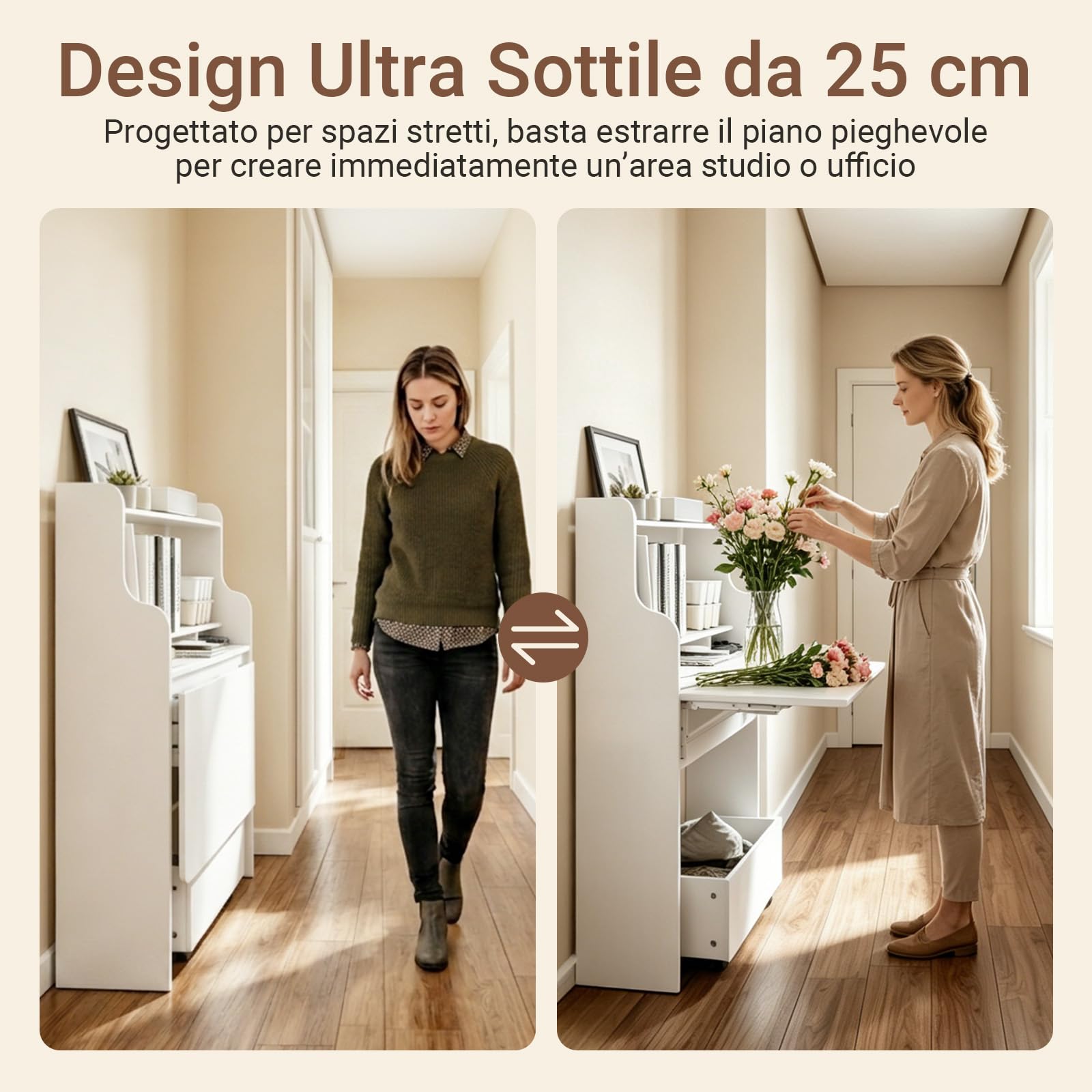 SoBuy Scrivania Pieghevole a Muro Scrivania Salvaspazio Richiudibile con Scatola Portaoggetti con Ruote Tavolo Pieghevole Bianco 64x63x100,6 cm FWT105-II-W