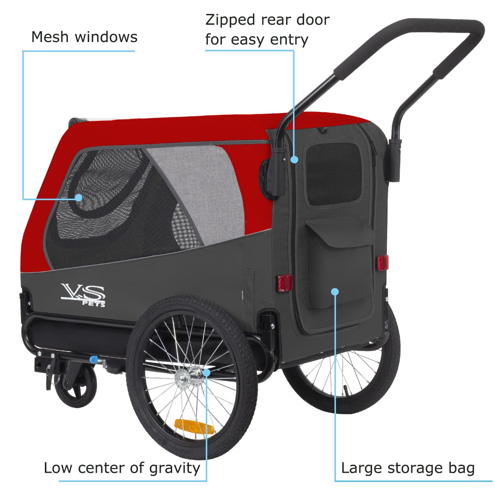 Tiggo VS Pets L Hundeanhänger & Jogger 2-in-1 Hundebuggy, Fahrradanhänger Klappbar,groß ca. 250 Liter Volumen, für Hunde bis 35kg