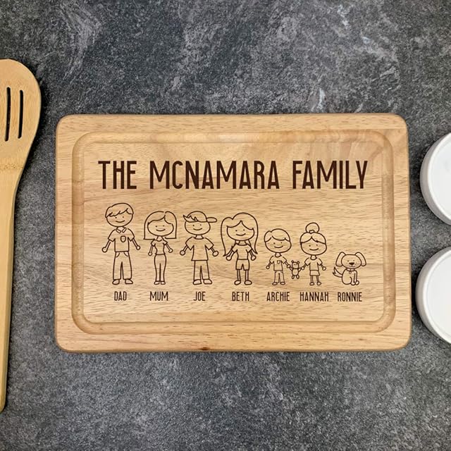 eBuyGB Personalised Chopping Board Custom Family Portrait, Hand Drawn Stick Figures, Family Name, Cutting Board, Housewarming, Birthday, Wedding, Annviversary Gift