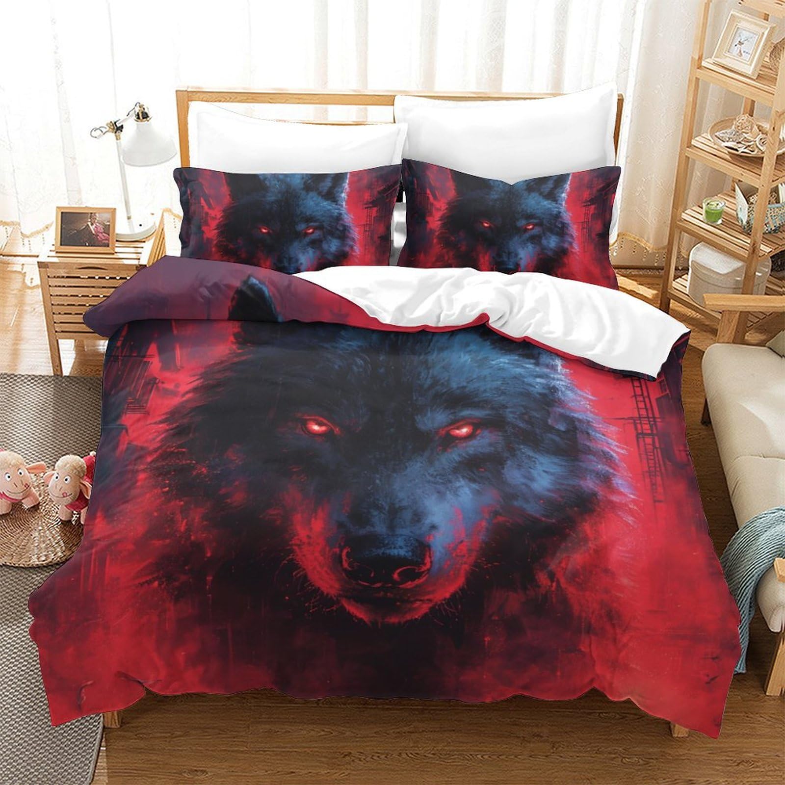 Housse de couette loup microfibre respirante fini la transpiration nocturne en grand lit 220x240