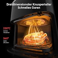FABULETTA Forrólevegős Fritőz 5.7L - 11 Funkciós Olajmentes Sütő 230°C, LED Érintőkijelző, 6 Órás Időzítő, Gyors Melegítés, Rázás Funkció, 1 3