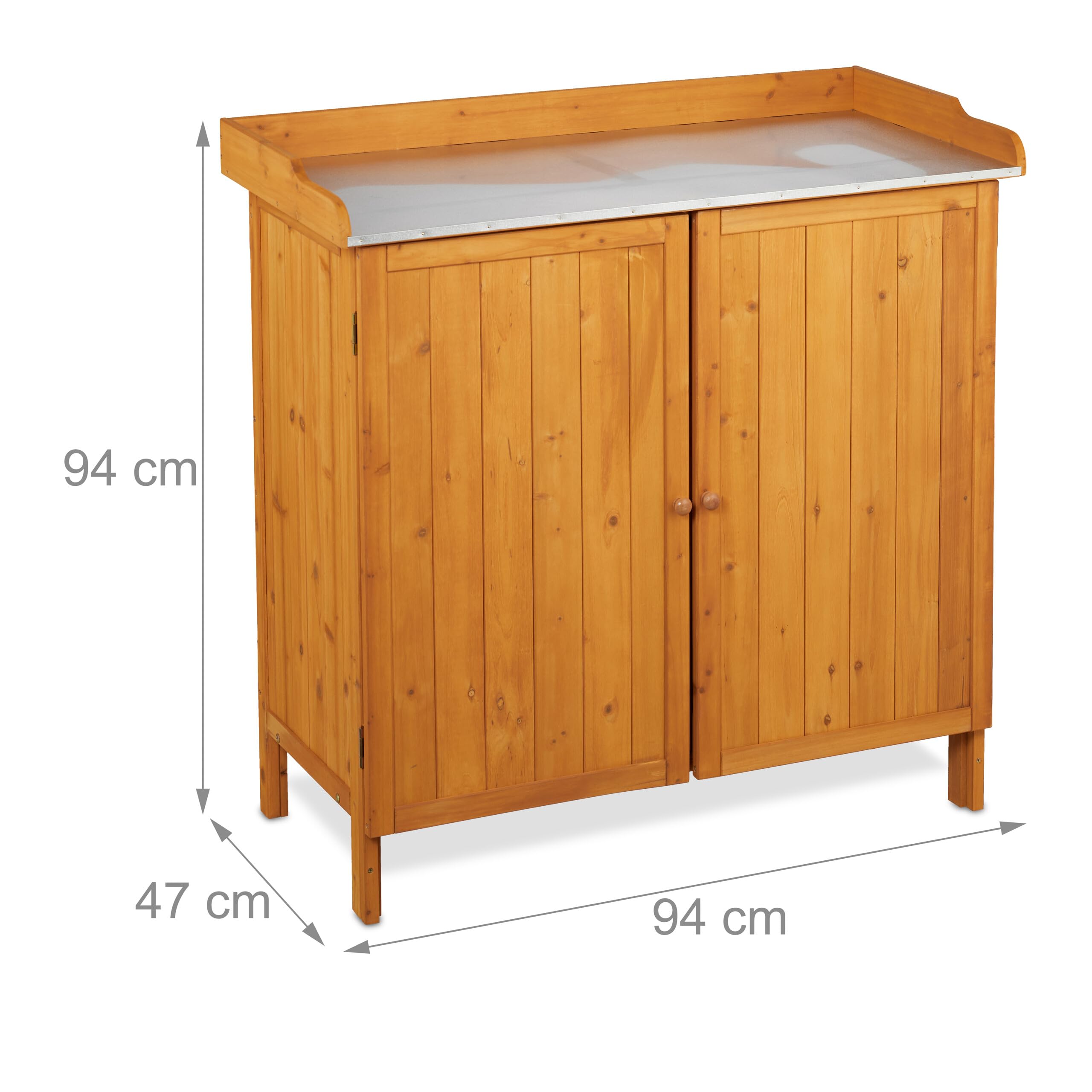 Relaxdays Mesa de Cultivo, Armario Almacenamiento Inferior, Madera, Superficie de Peltre, 94 x 94 x 47 cm, Naranja