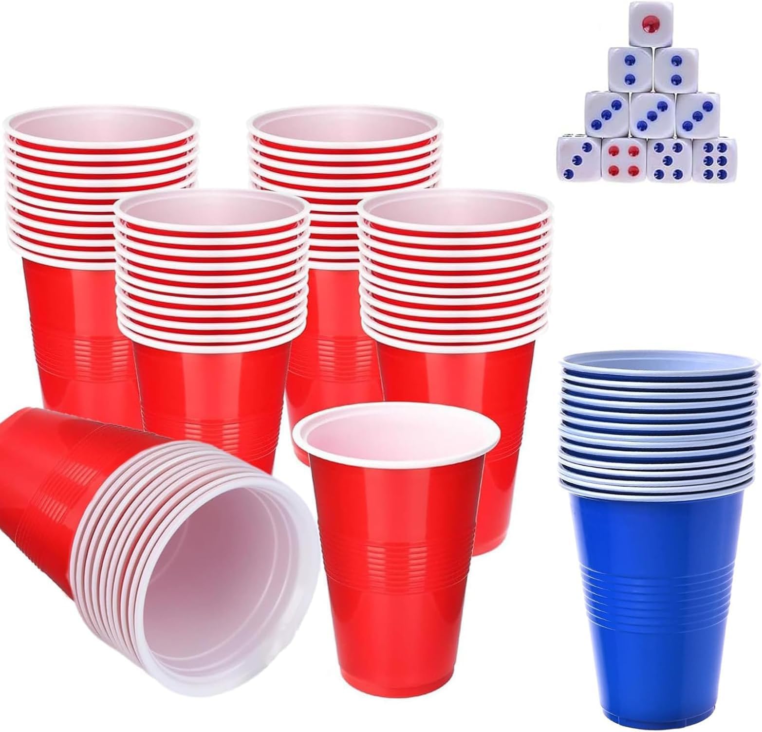 40 Piece Red Cups, Pong Game Set, Pong Cups, 30 Red Blue Plastic Cups Reusable Plastics Party Cup With10 Dice, Used Suitable For Party Games, Family Gatherings