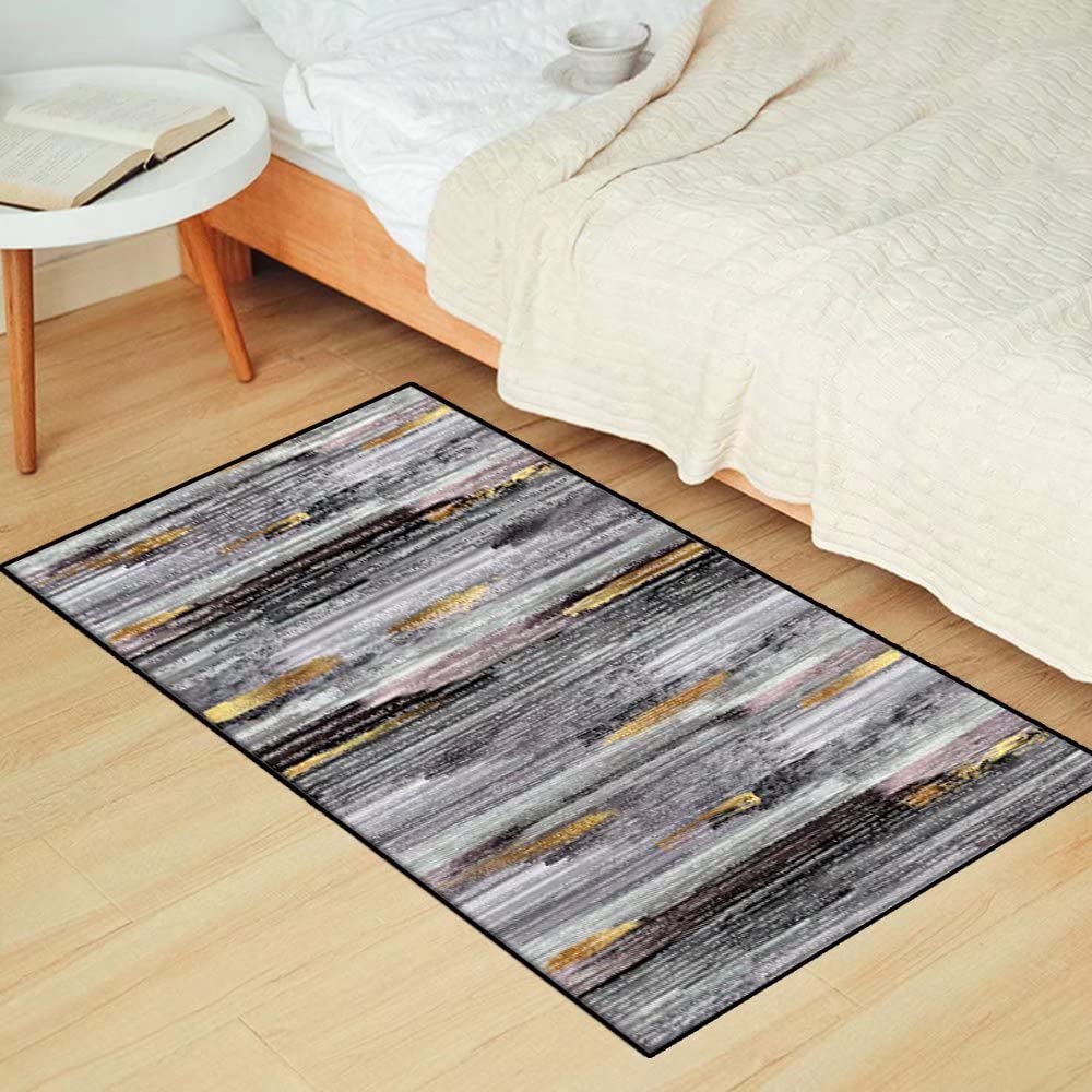 Tapis De Couloir Antidérapant Géométrique Noir Et Doré - Lavable, Personnalisable Longueur 60x250cm - Salon Cuisine